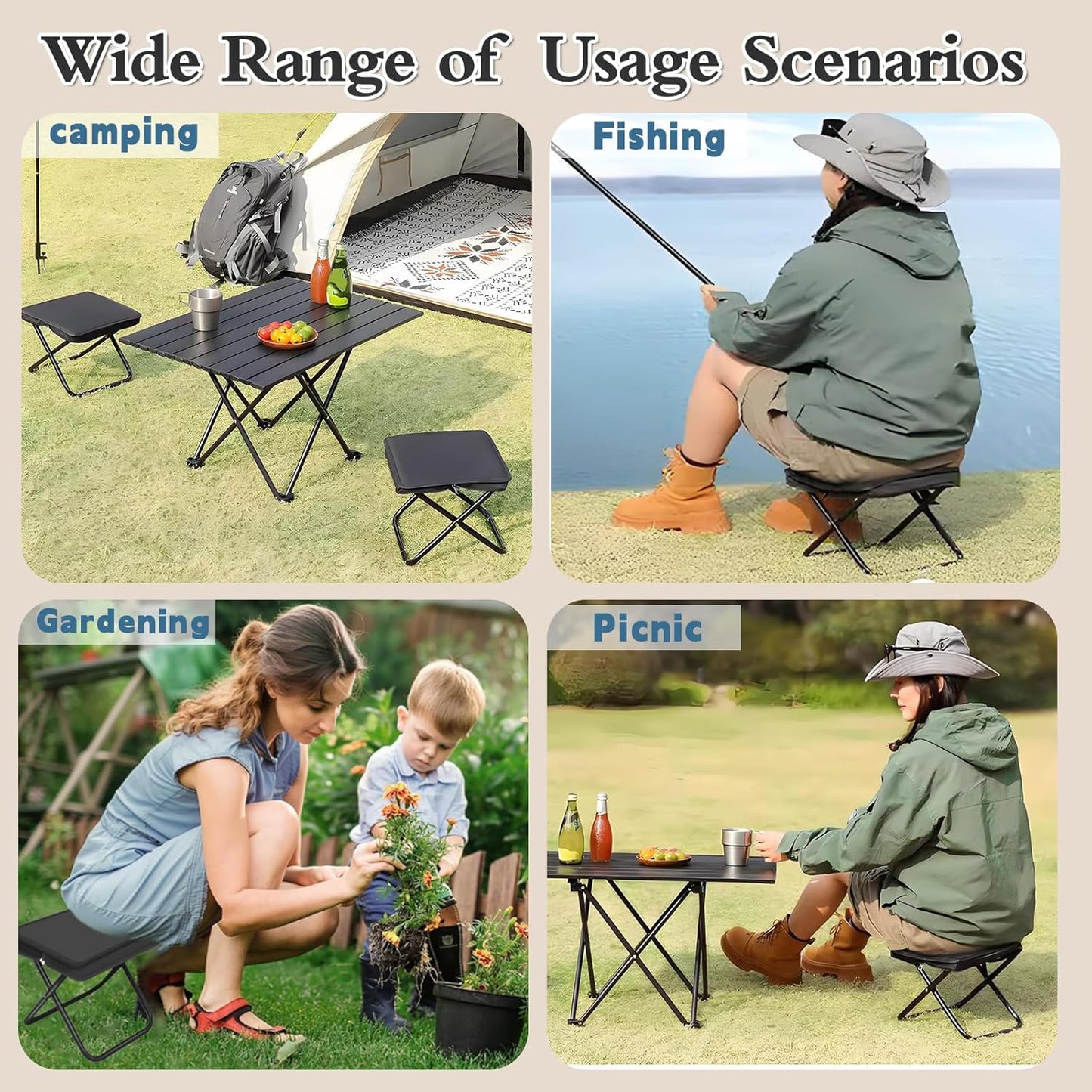 Baiao Camping Stool, Portable Folding Stool with Carry Bag, 13Inch Aluminum Alloy Bracket, 1.5lbs Lightweight, for Travel, Hiking, BBQ, Fishing, Beach(Black)