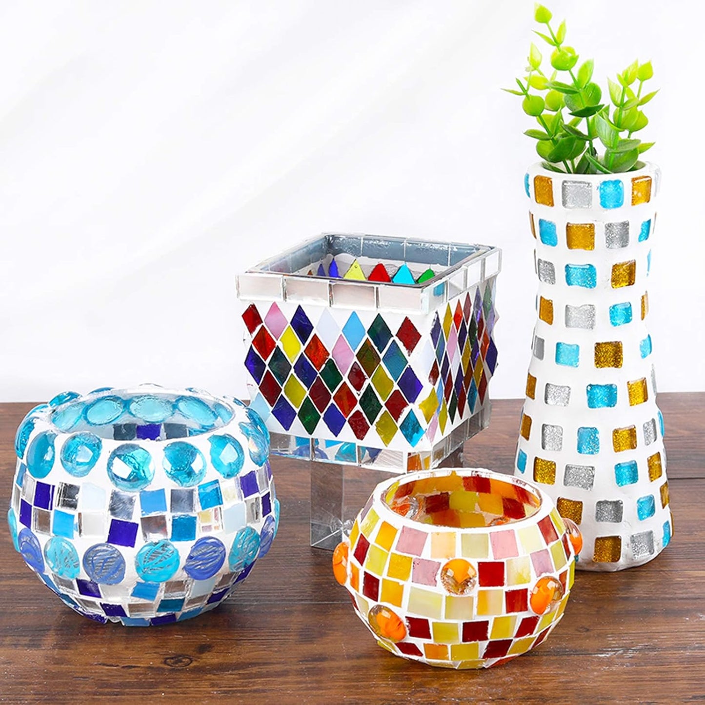 Mosaic Tiles 270 Pieces / 200 g Pack of Colored Mica Glass Mosaic Tile Supplies for Home Decoration, DIY Crafts, Plates, Picture Frames, Flowerpots – 1x1 cm Square Tiles (Retro)