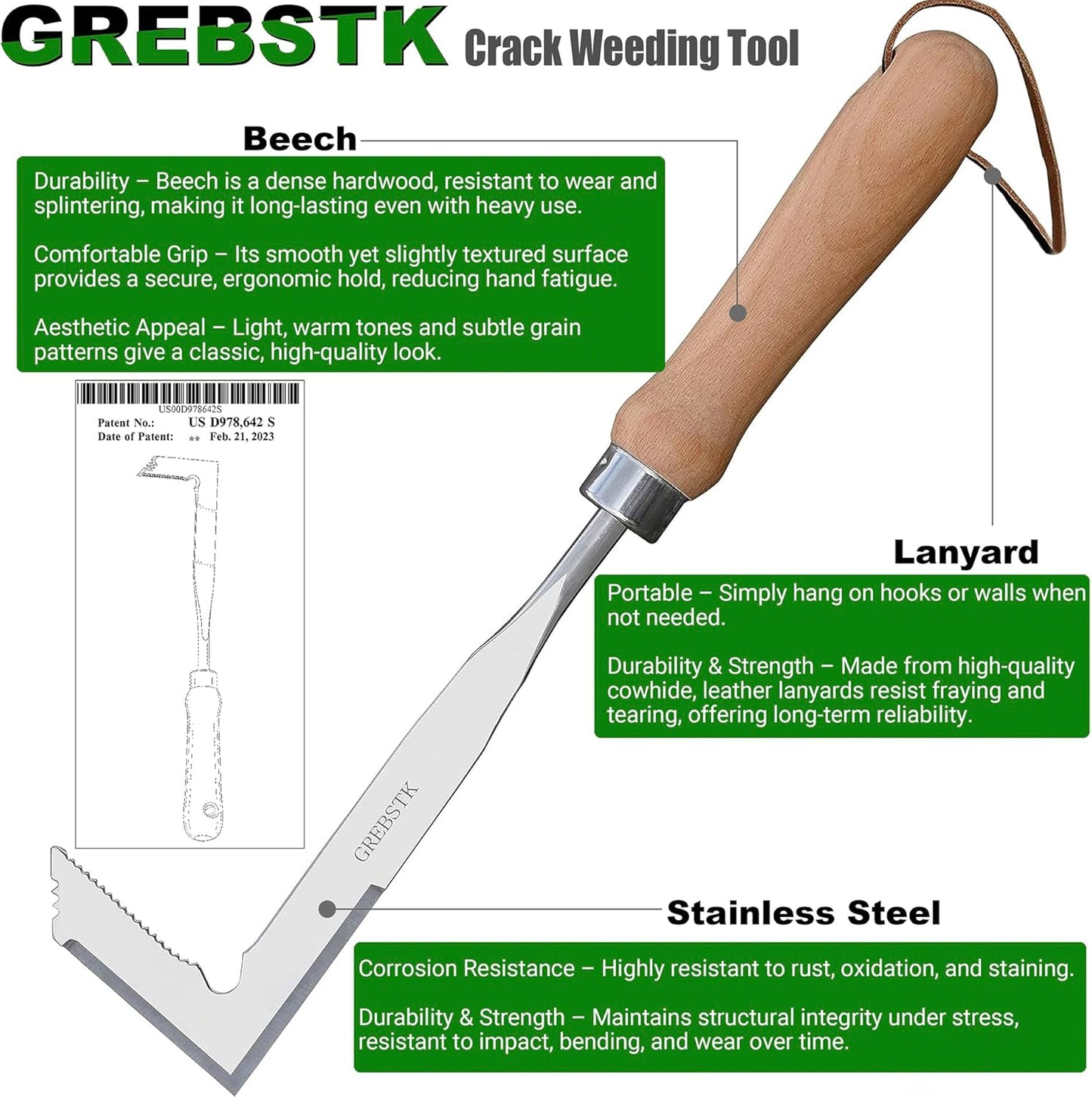 GREBSTK Crack Weeder Crevice Weeding Tool Stainless Steel Manual Weeder Gardening Tool
