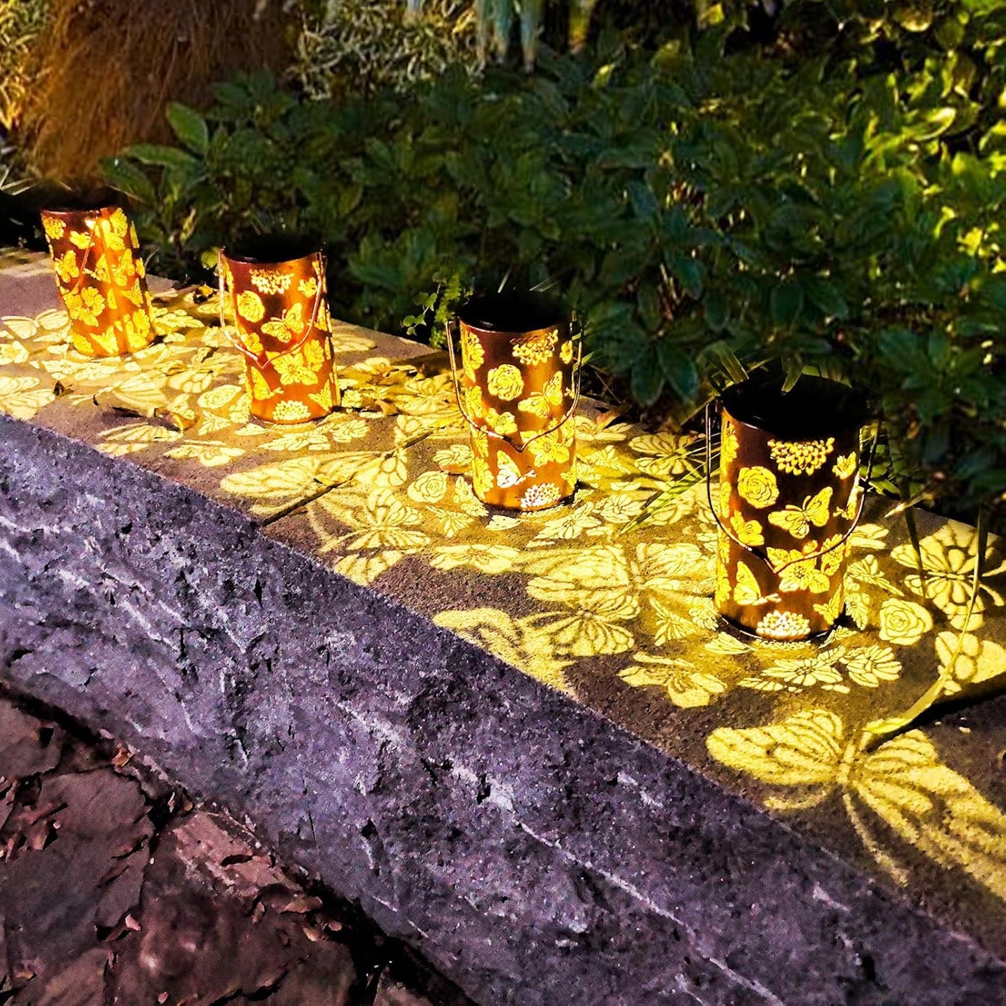 4 Pack Solar Lanterns Outdoor Waterproof Butterfly Birthday Gifts for Women Mom Grandma Garden Decor Flower Metal Hanging LED Decorative Light for Patio Yard Lawn Backyard Front Porch Gardening Gifts