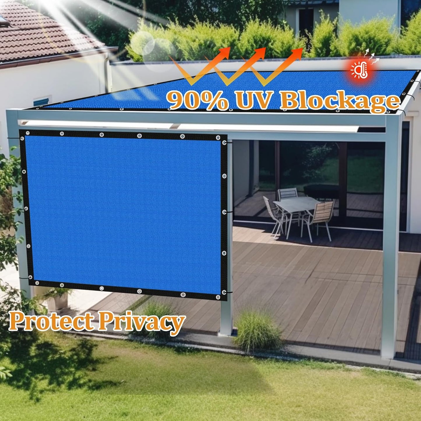 Shade&Beyond Customized Size 90% Sun Shade Cloth with Grommets, 8' X 10' Pergola Shade Cover Canopy, Mesh Tarp Sun Screens for Patio, Outdoor, Garden, Backyard GN01, Blue