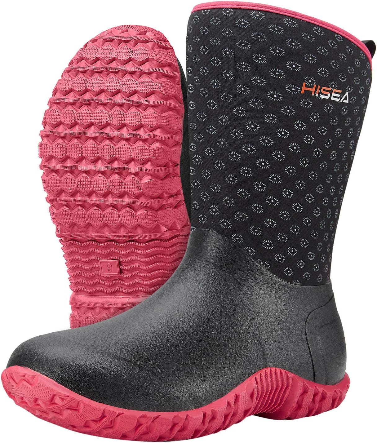 HISEA Women's Rubber Garden Boots Waterproof Insulated Yard Gardening Shoes Mid Height for Mud Working Outdoor