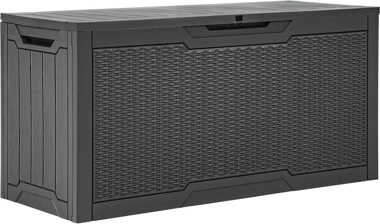 YITAHOME 80 Gallon Outdoor Storage Box, Large Water Resistant Resin Deck Box, Indoor Outdoor Lockable Rattan Storage Container for Patio, Garden, Cushions, Tools, Equipment (Dark Gray)