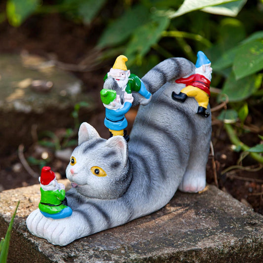 Cat Gnomes Garden Statues,Cat Sculpture Decorations Outdoor Lawn & Yard Figurine,for Women Mother Kids,Cat Lover Gifts,Patio, Balcony, Yard, Lawn Ornament