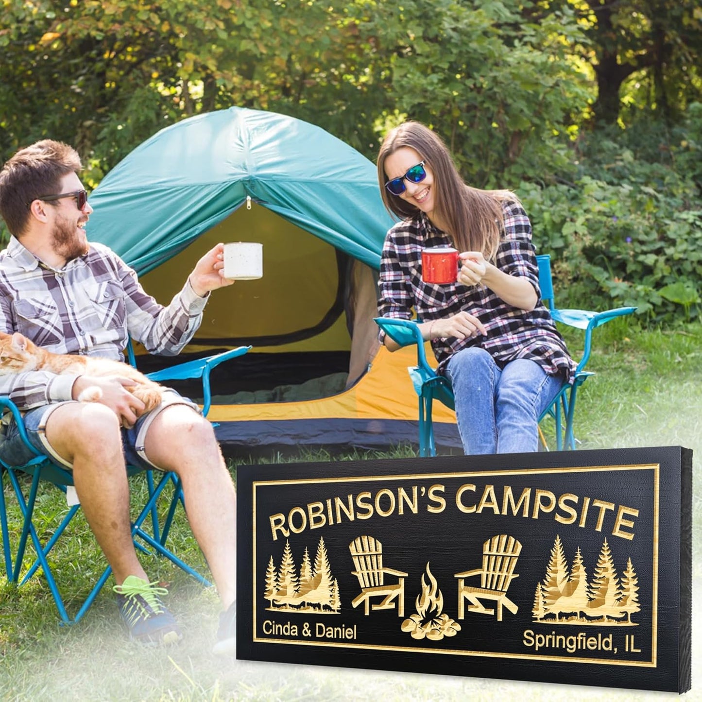 Personalized Wooden Rustic Sign for Campsite - Personalized Family Camping Sign, Outdoor Name Decor, Custom Cabin or RV Family Plaque