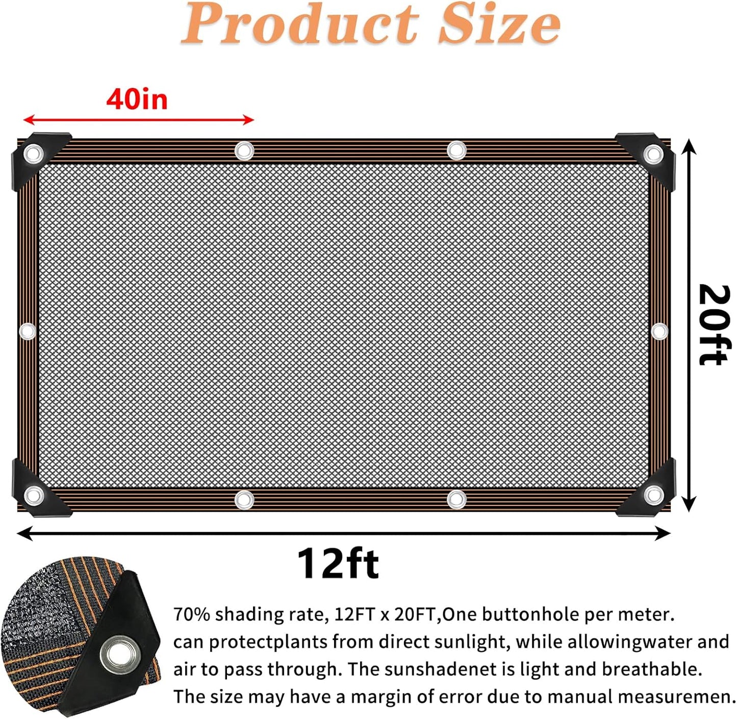 Shade Cloth - for Plants Greenhouse, 70% Sunblock Shade Sails -for Outdoor Garden Pergola Patio Lawn Sun Protection Covers for Kennel Chicken Coop Easier to Hang Plant Net Cover