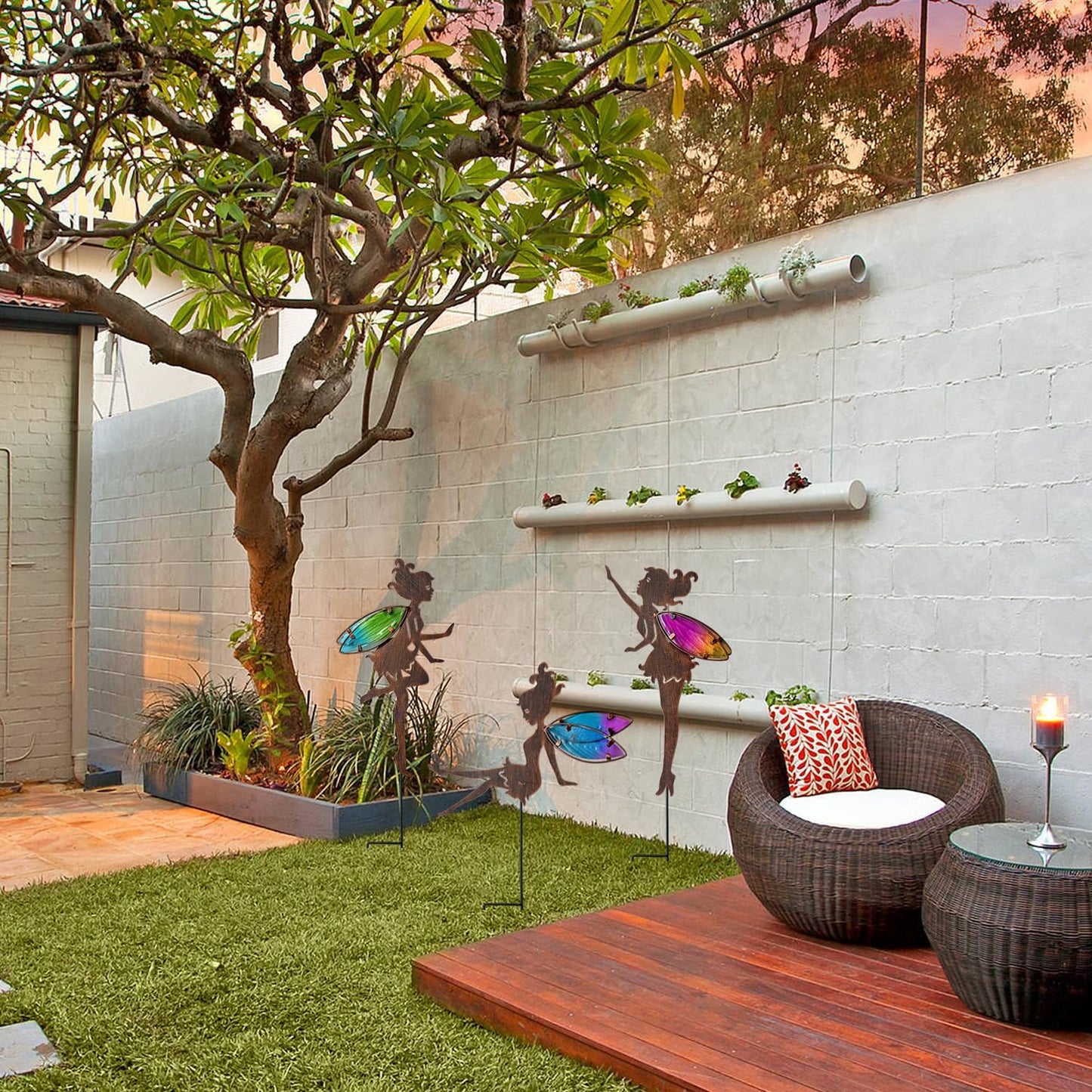 Metal Fairy Garden Stakes Decor,Charming Fairy with Colorful Wing Metal Stakes,Yard Art,Garden Outdoor Lawn Pathway Patio Ornaments,Outdoor Decor,Garden Decor