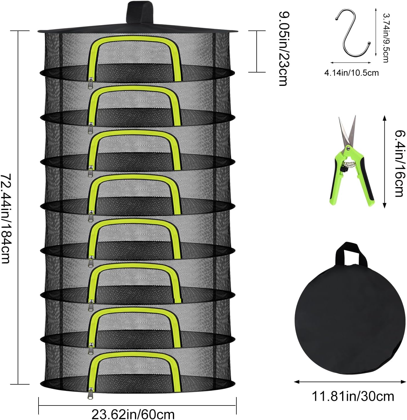 8 Layer Herb Drying Rack, Herb Drying Rack Hanging Mesh, Foldable Grass Drying Rack With U-Shaped Zipper, Garden Scissors, Hooks, For Drying Herbs Plants, Flowers, Fruits, Food(8 Layers-23.62'')