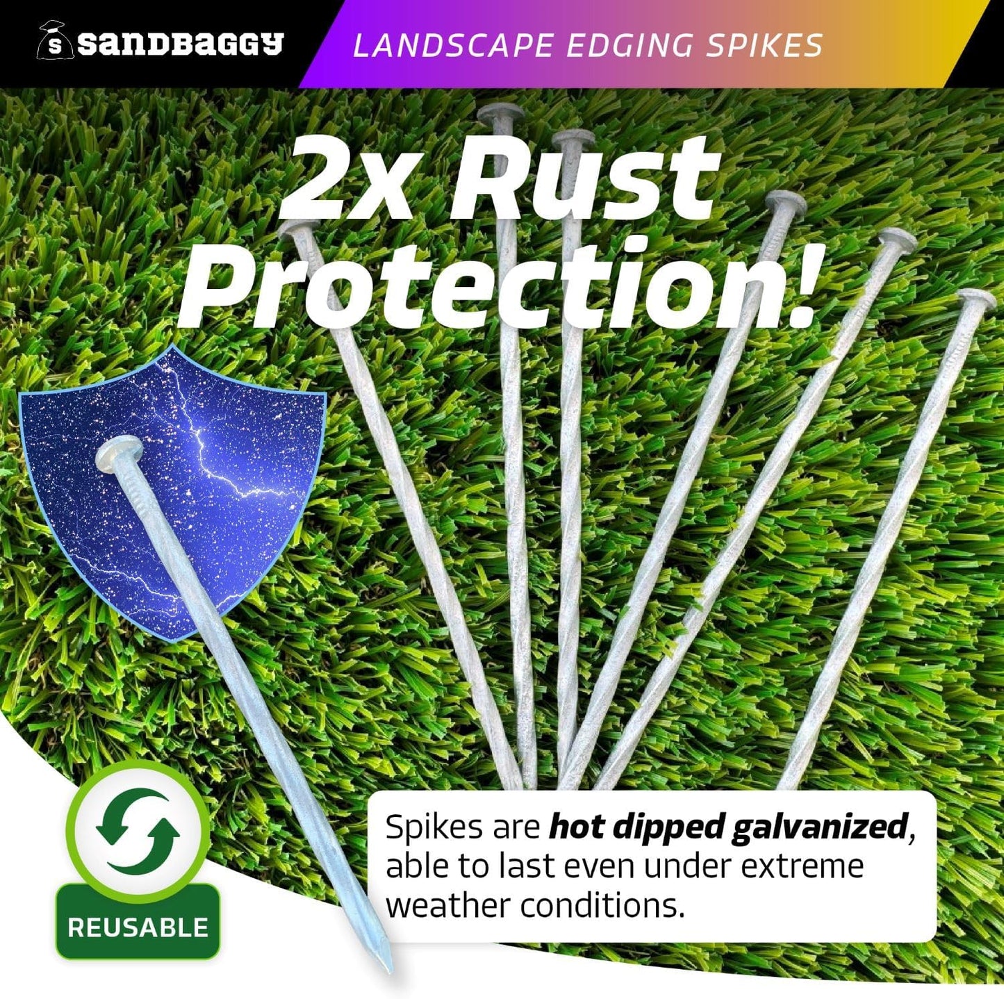 Sandbaggy 6 inch Galvanized Landscape Edging Spikes - Spiral Landscape Nails - 7 Gauge Steel - Great For Hard Rocky Soil - Also Great For Paver Edging, Artificial Turf, Landscape Fabric (1000, 6 inch)