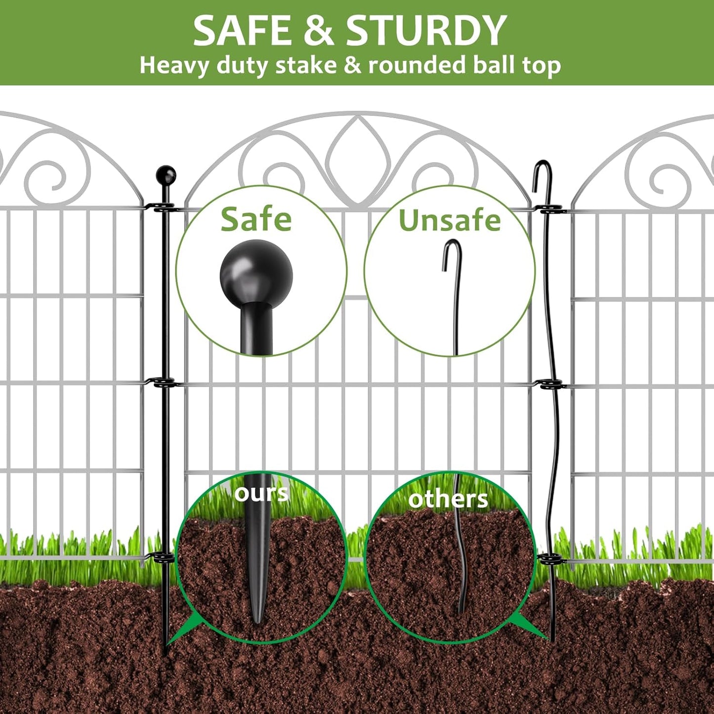 5 Panels No Dig Tall Garden Fence with Gate – 44" H X 11.8' L Rustproof Metal Dog Fence Outdoor for Yard, Decorative Animal Barrier Fence for Pet, Garden Border, Patio, Flower | Temporary Fencing