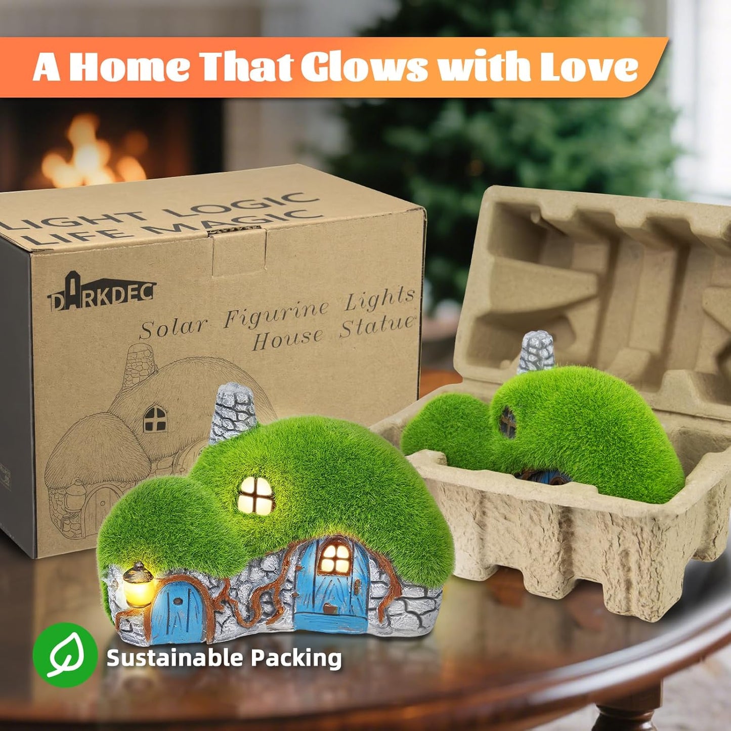 Outdoor Figurine Lights Garden House Statue - Outdoor Statues with Solar Lights Garden Cottage Lighting Figurines for Home or Yard Decor