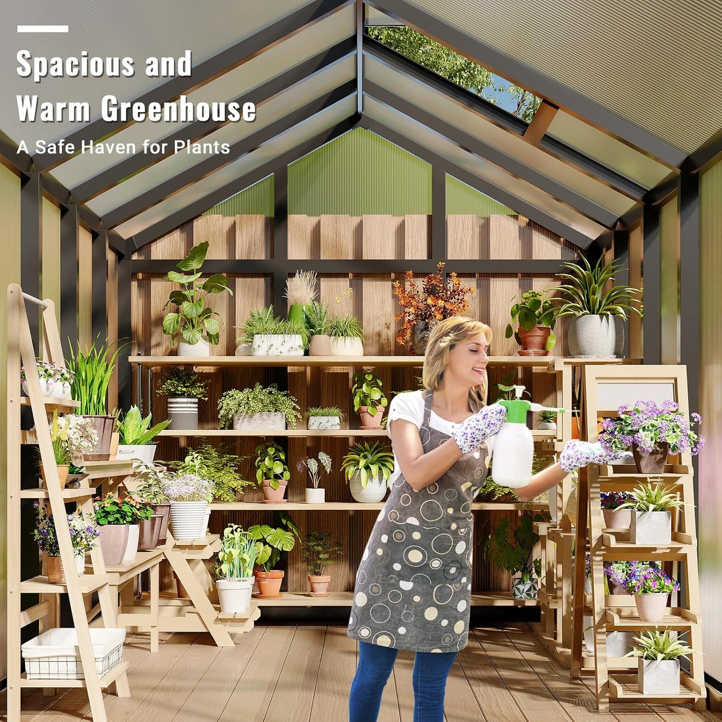 6x8 FT Greenhouse, Easy Assembly Aluminum Polycarbonate Greenhouses for Outdoors with Roof Vent and Ground Nails, Heavy Duty Aluminum Walk-in Greenhouse for Backyard, Sliding Lockable Door, Black