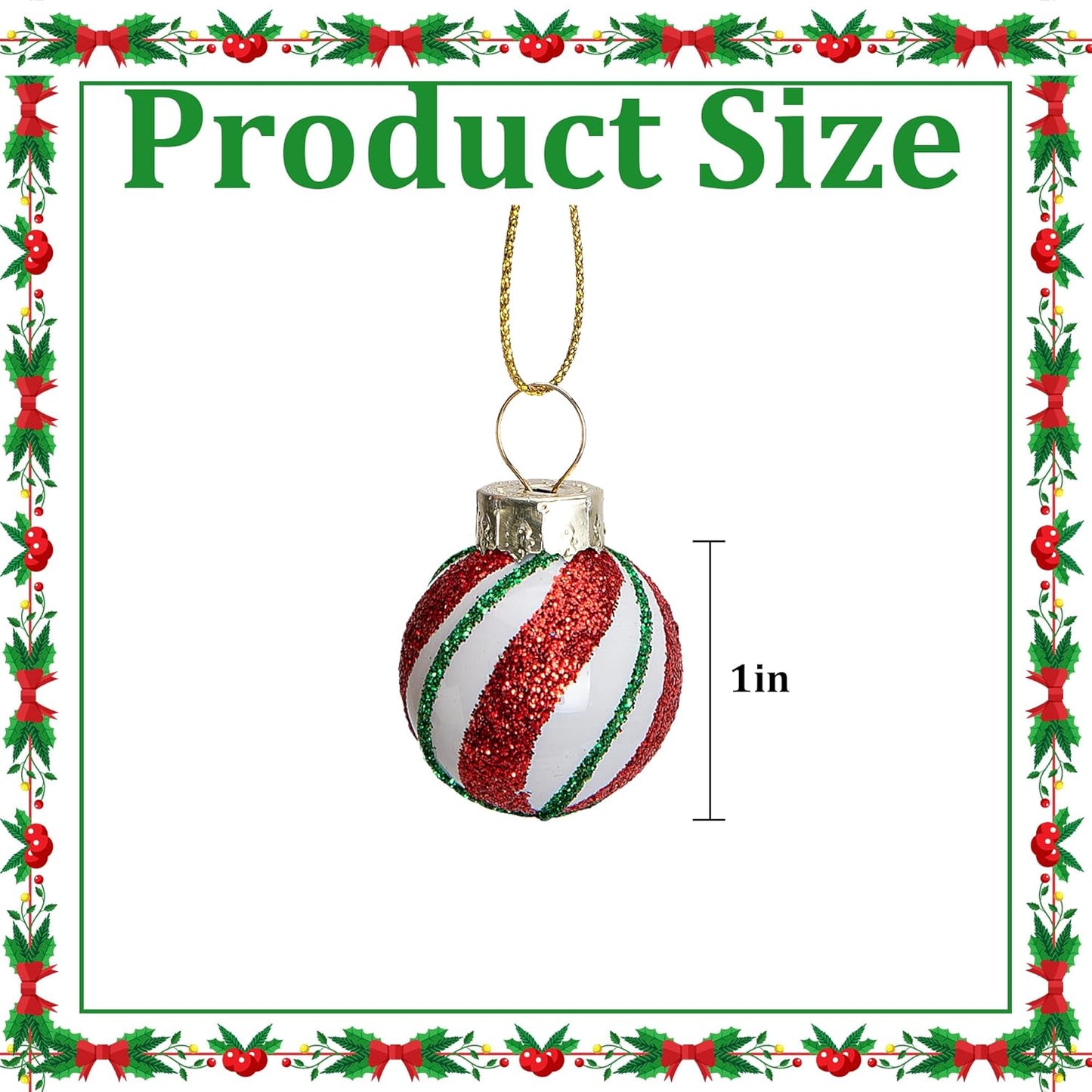 Watayo 24 Pcs Christmas Glittering Elf Balls Glass Ornaments for Tree, 1" Mini Painted Swirl Dots Elf Balls Hanging Ornaments, Christmas Red Green Ball Tree Decoration for Xmas Party Home Decor