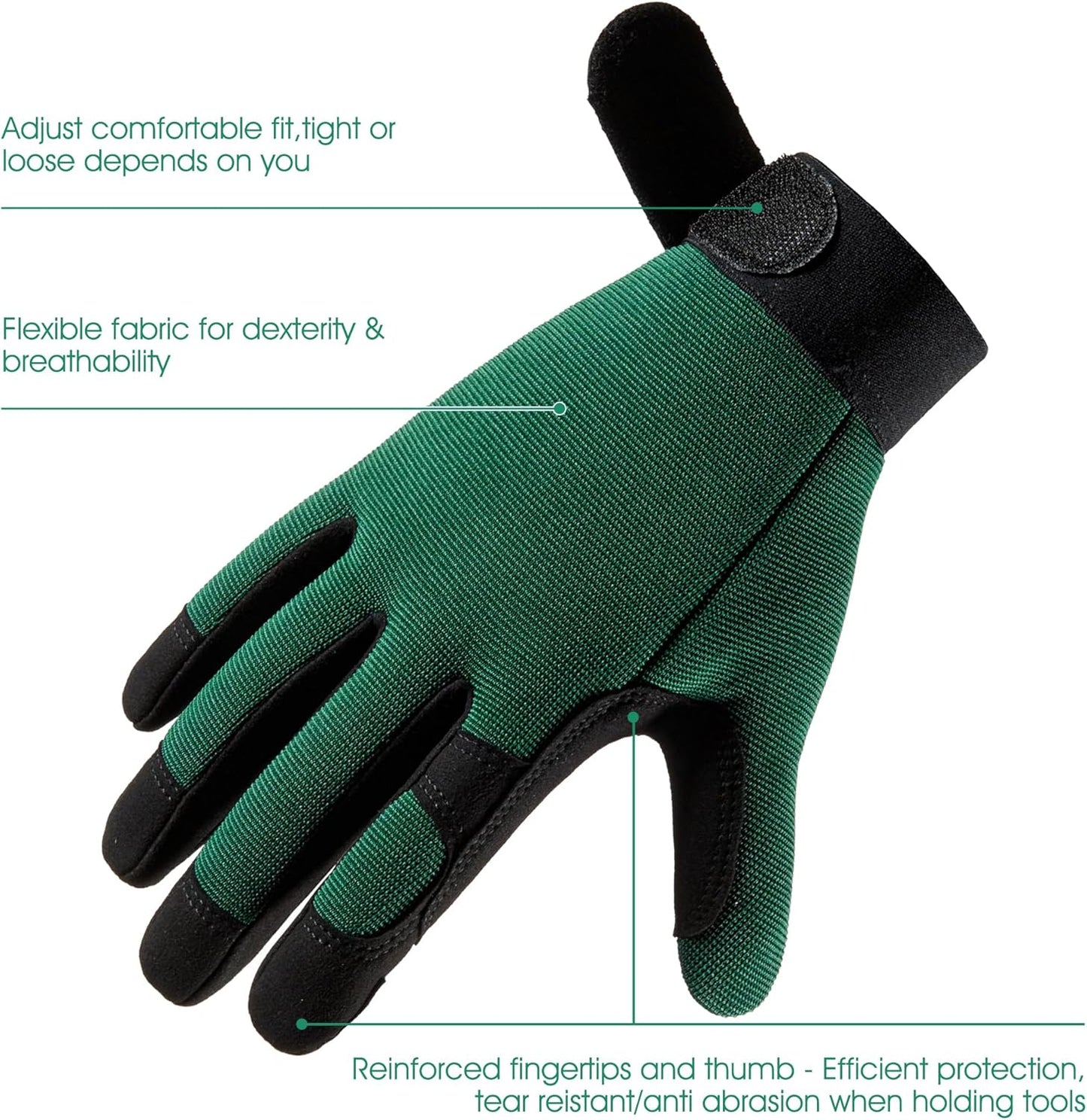 COOLJOB Thorn Proof Garden Gloves with Touchscreen Fingers for Men, Rose Pruning Work Gloves with Palm Cushion for Gardener, Farmer and Landscaper (Green 1 Pair Large)