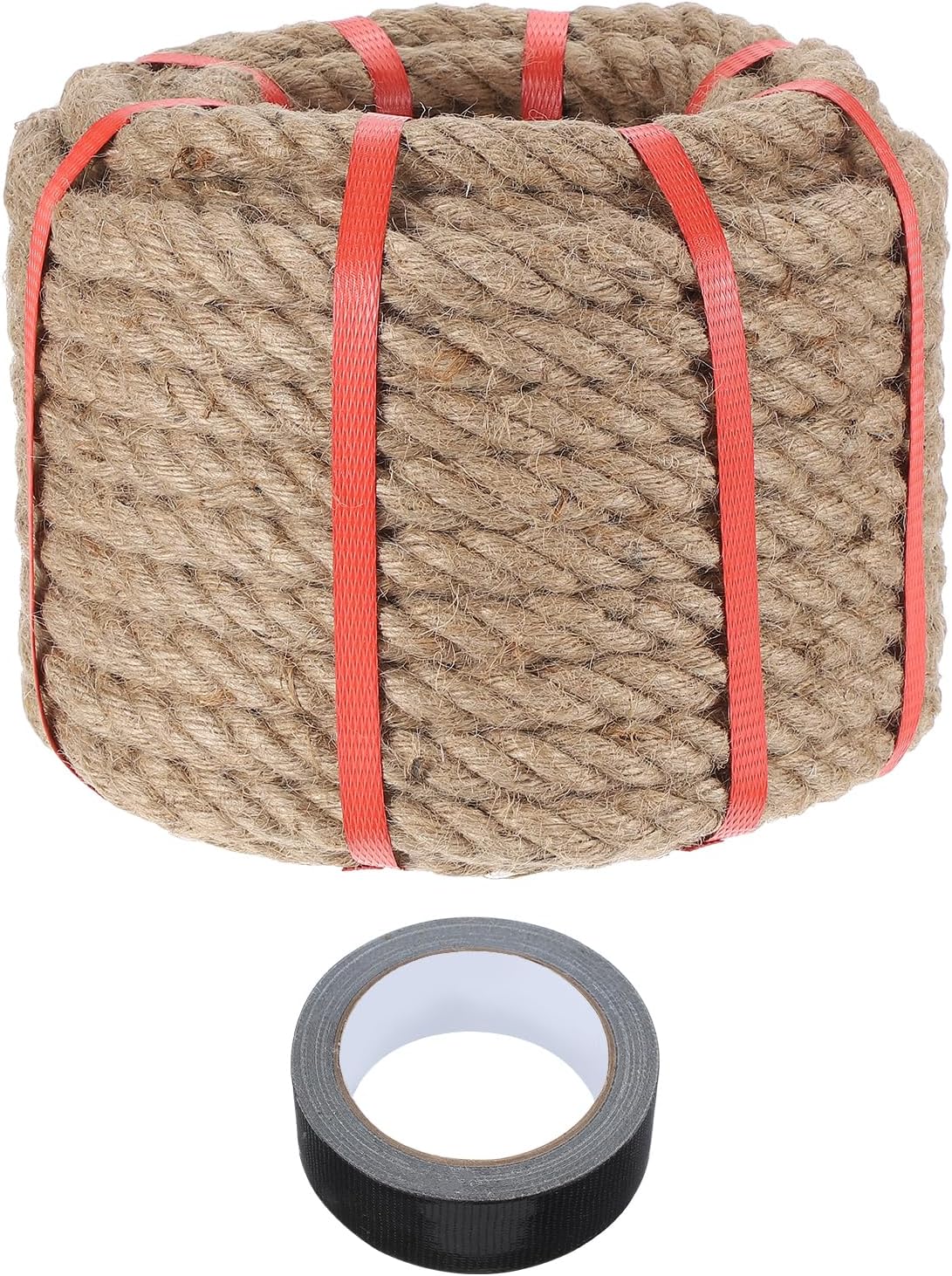 MECCANIXITY Jute Rope 0.8 Inch x 75ft, Thick Twine Rope Ropes Braided Jute Twine Natural Brown Burlap Cord String Heavy Twisted with Tape for Decorative Crafts Railing Swing Tug of War