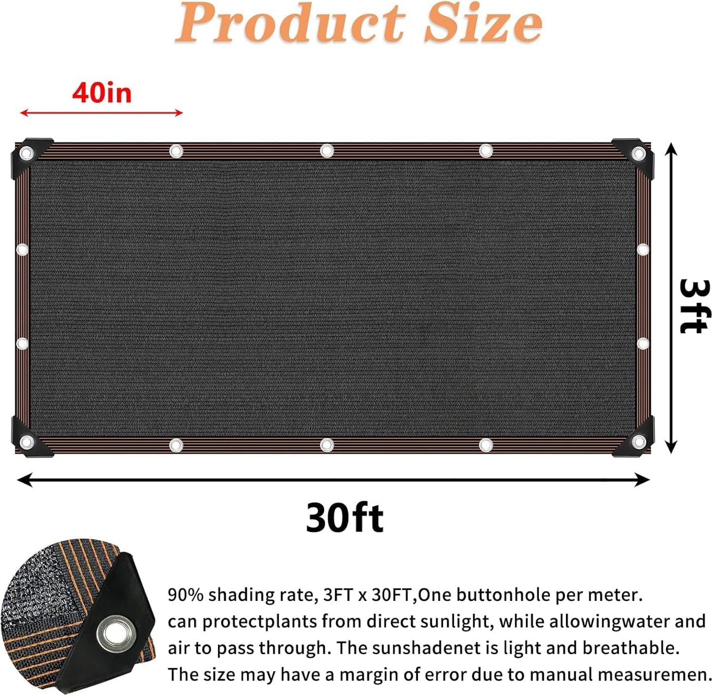 Shade Cloth for Plants Greenhouse, 80-90% Sunblock Shade Sails for Outdoor Garden Pergola Patio Lawn, Easier to Hang Sun Protection Neting Cover for Kennel Chicken Coop, 3x30 FT