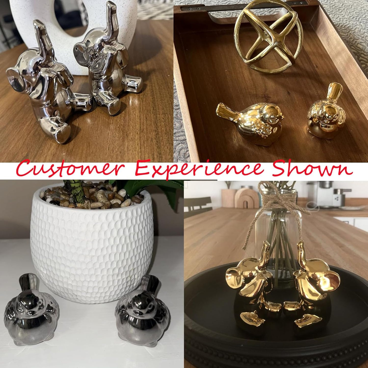 Loving Pair of Small Gold Elephant Statues Gold Home Decor Modern Boho Style Figurine Decorative Ornaments for Living Room, Bedroom, Office Desktop, Cabinets, Shelf