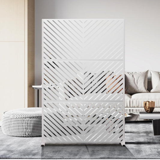 Metal Privacy Screen Outdoor 72" H×47" W,Freestanding Decorative Privacy Screen for Balcony Yard&Garden, Privacy Fence-White&Arrow