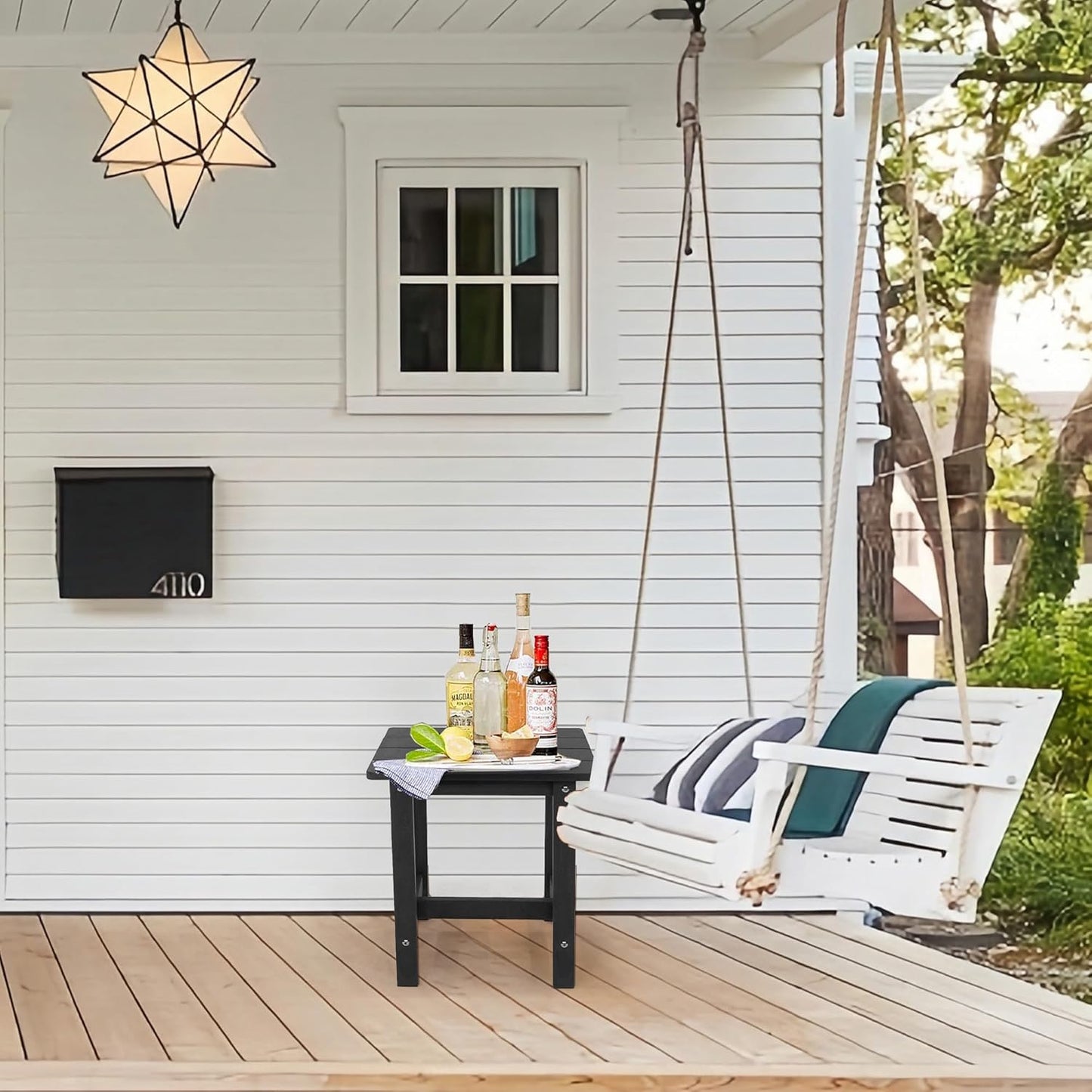 Outdoor Side Table, Small Adirondack Side Table for Adirondack Chair - Indoor Outdoor End Table - HDPS (Black)