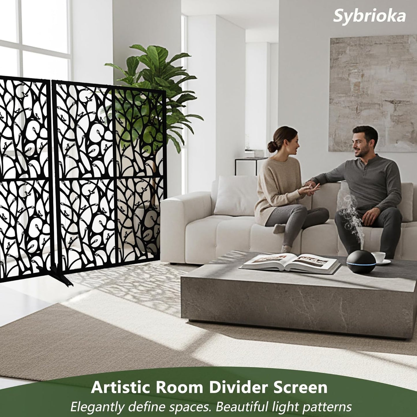 Metal Privacy Screen Outdoor W3.8Ft x H 6Ft Patio Privacy Panels Free Standing Divider Decorative 2 Pack for Balcony Garden Room Lawn Deck (2, Black Bird)