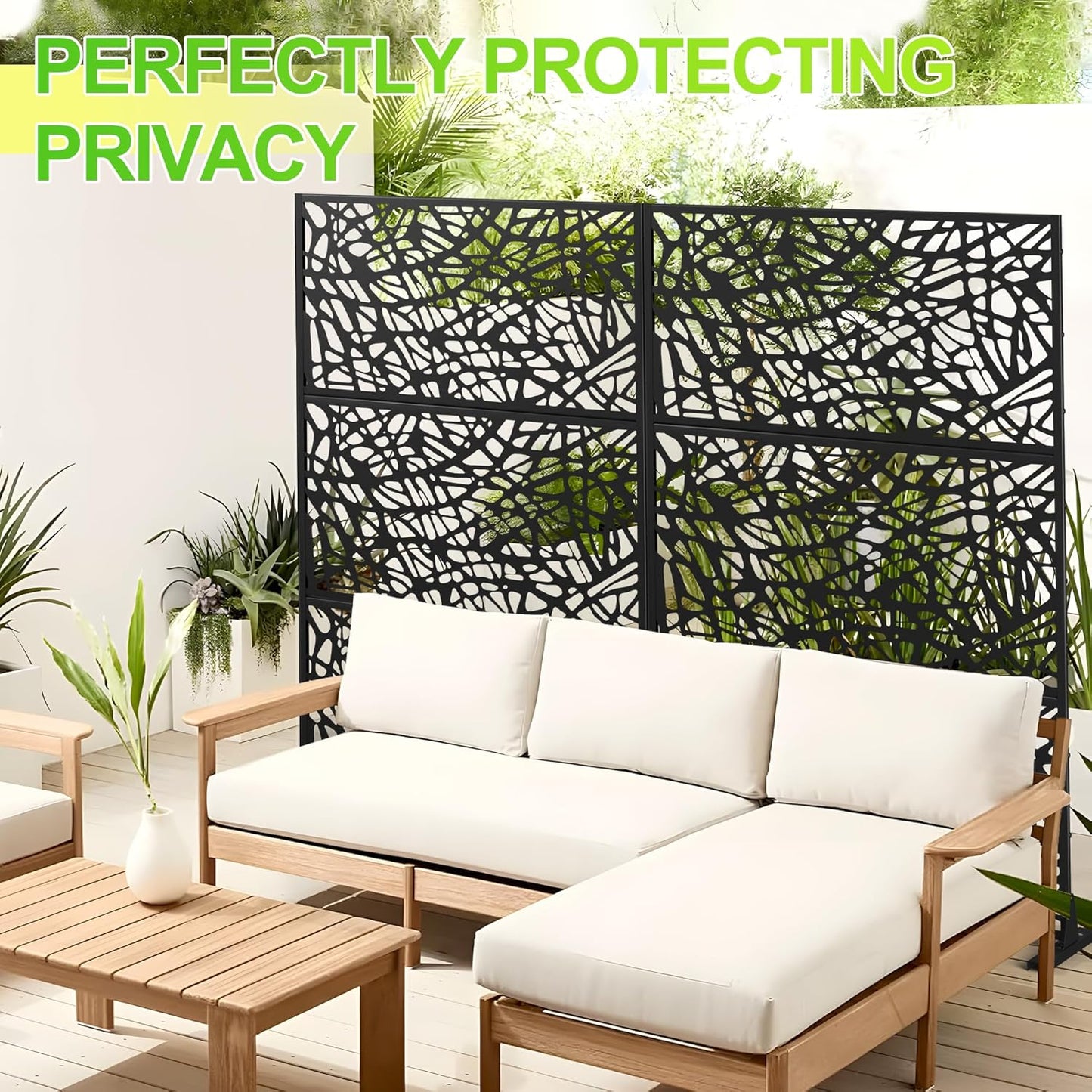 Outdoor Privacy Screen,72" H×47" W Metal Privacy Screen, Freestanding Privacy Fence Panels for Patio