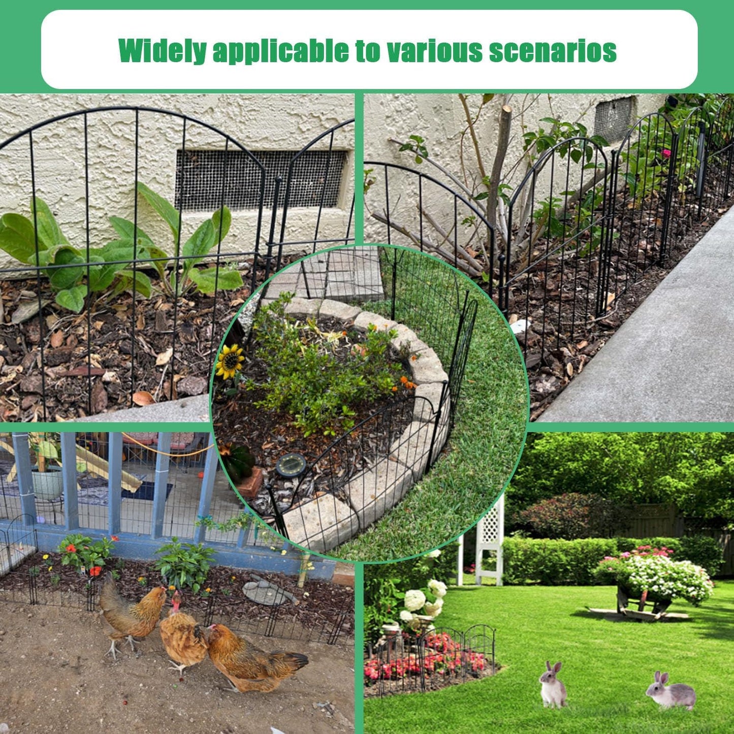 Decorative Garden Fence 21in x10.8ft, 10 Pack Rustproof Metal No Dig Fence Animal Barrier for Dog, Arched Flower Bed Edging Ornamental Wire Border Panel Fencing (Arch)