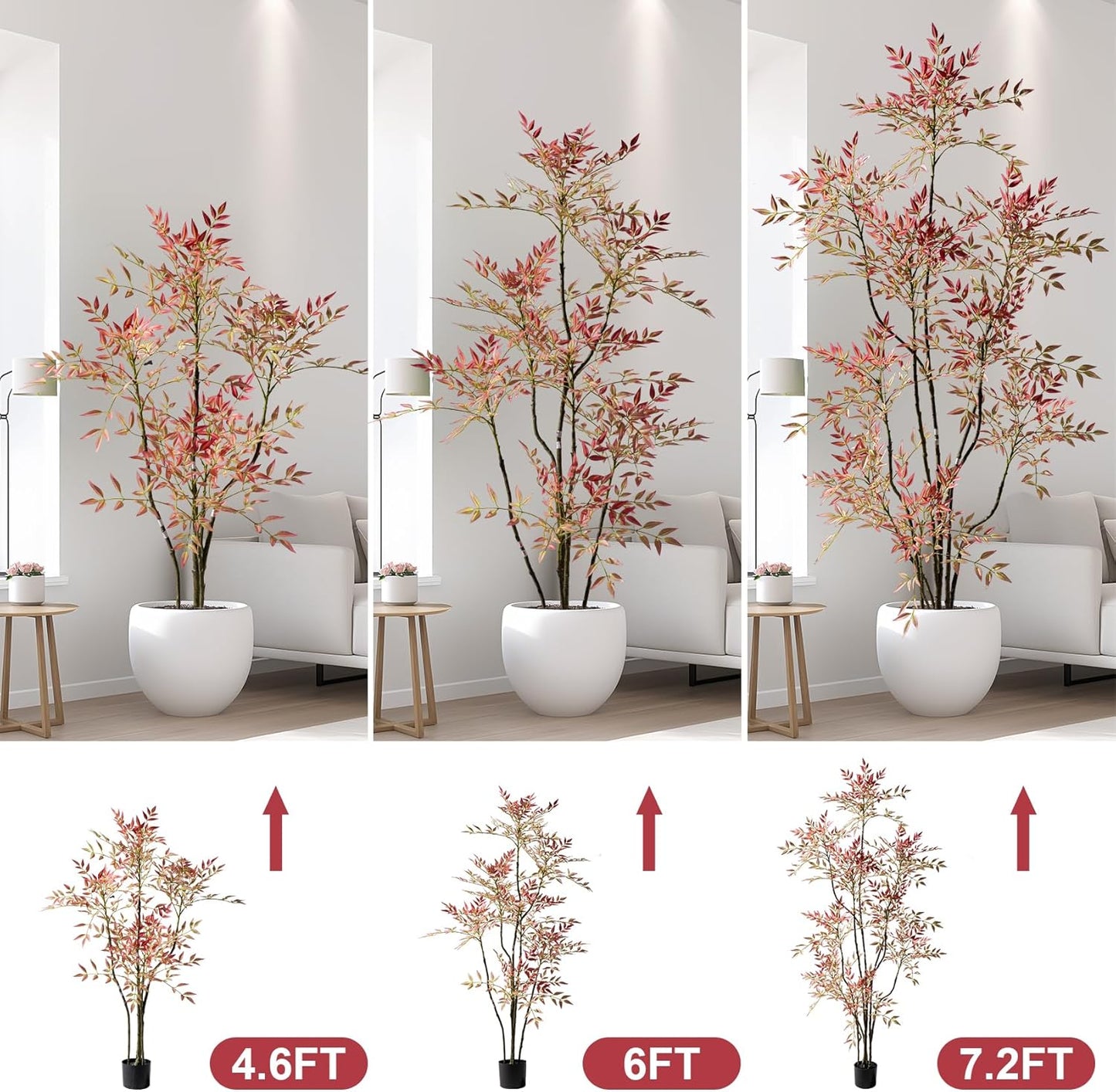 4.6ft Faux Bamboo Tree Artificial Nandina Tree Artificial Indoor Plants Realistic Fake Potted Tree with 800+ Leaves, Cement Planter - Home Office Decor Perfect for Housewarming Gift No Planter