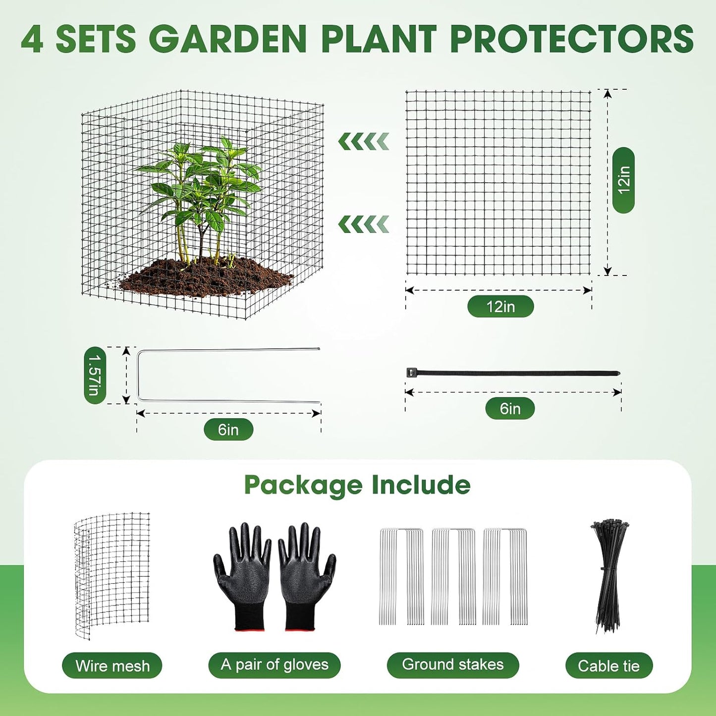 9 PCS Plant Protectors from Animals,12x12 Inch Heavy Duty Metal Plant Cages, Garden Cage to Keep Animals Out, Garden Wire Mesh Protection from Rabbit Chicken Squirrel Tree, Vegetables, Flowers