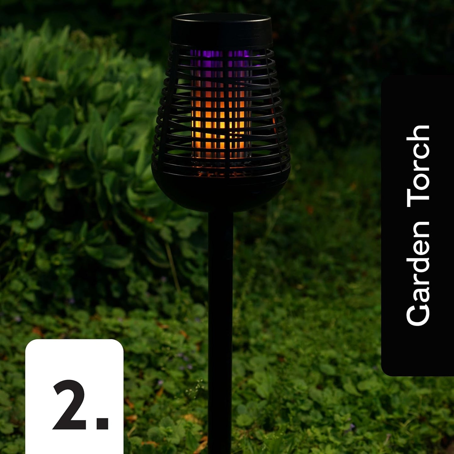 PIC Bug Zapper, 600V Solar Powered Insect Trap & Fly Zapper for Outdoor Use, LED Flickering Flame, Activates Automatically in Dark, Weatherproof Outdoor Fly Trap, Kills Bugs on Contact, Twin Pack