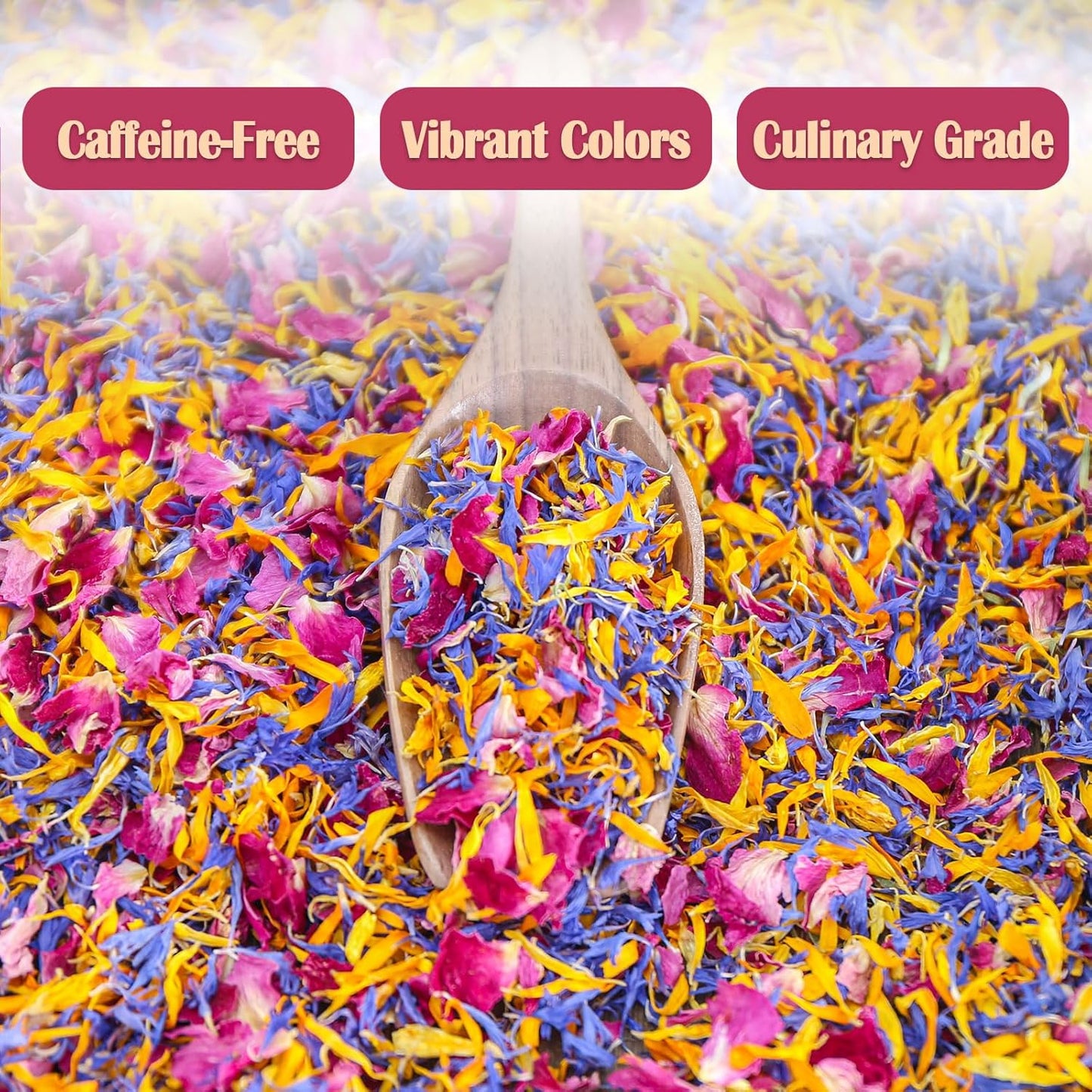 FullChea - Mixed Edible Flowers - 1oz/29g - Natural Dried Calendula, Cornflower, and Rose Petals - Culinary Grade - Cake Decorations - Caffeine-Free - Perfect for Cakes & Drinks