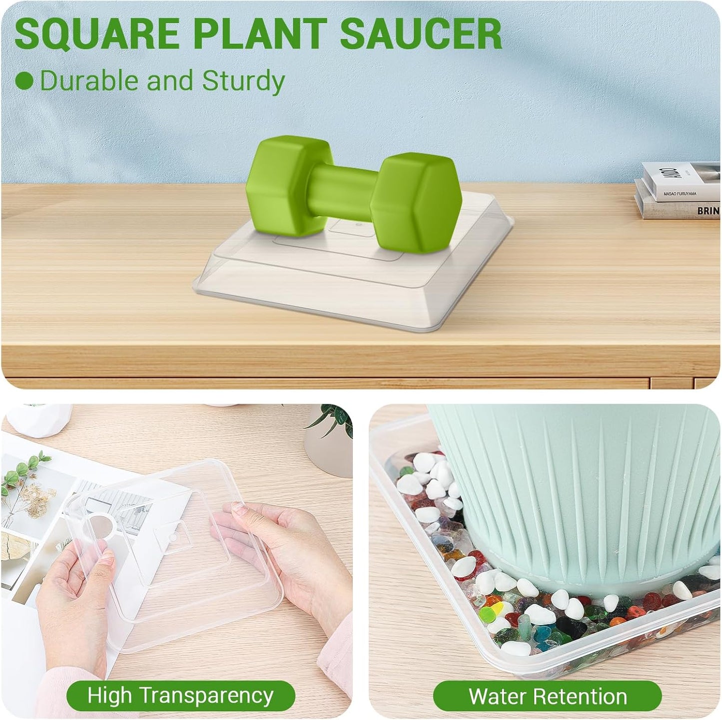 GREANER 6 Inch Square Plant Saucer, 6 PCS Plastic Tray for Indoors, Durable Thick Flower Pot Plant Drip No Holes, Clear Plant Water Catcher Tray for Indoor Outdoor Planter