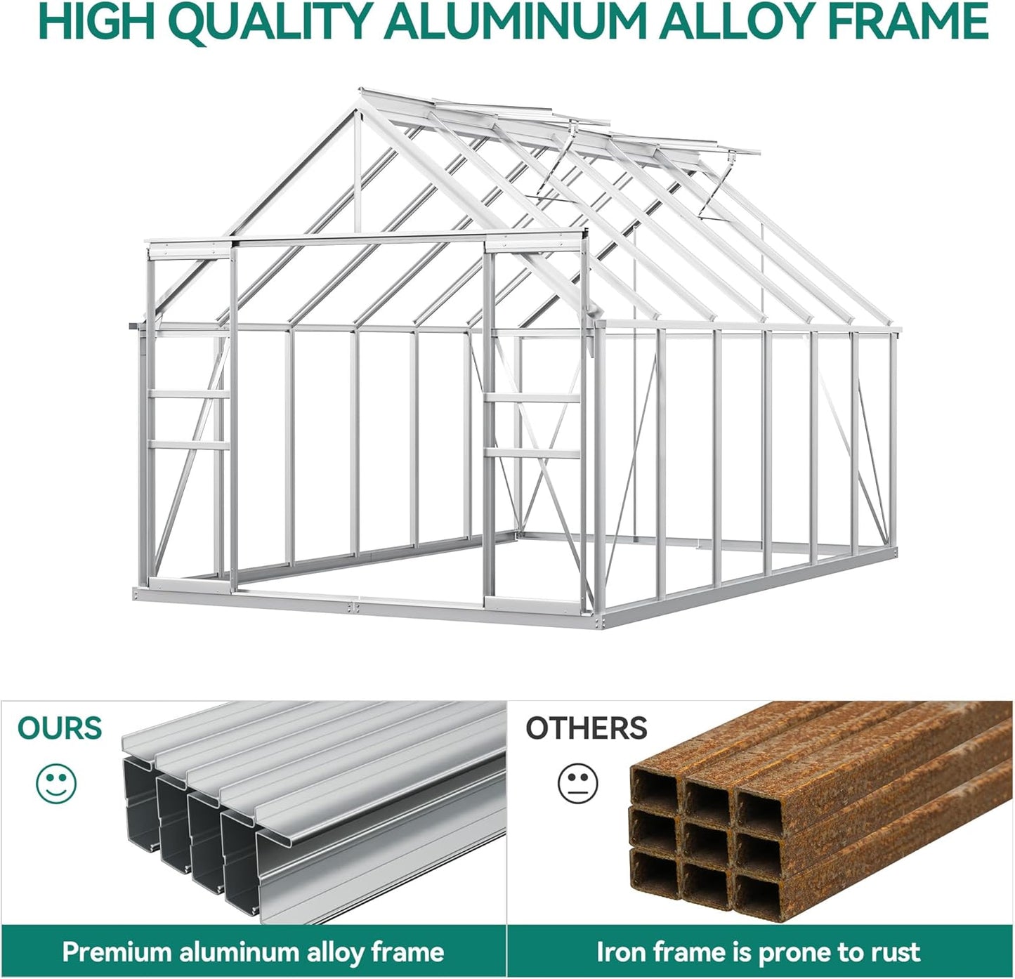 YITAHOME 8x12FT Polycarbonate Greenhouse Large Heavy Duty Green Houses Outdoor Aluminum Greenhouses with Sliding Doors Vent Window Premium Walk-in Greenhouse for Garden Backyard, Sliver