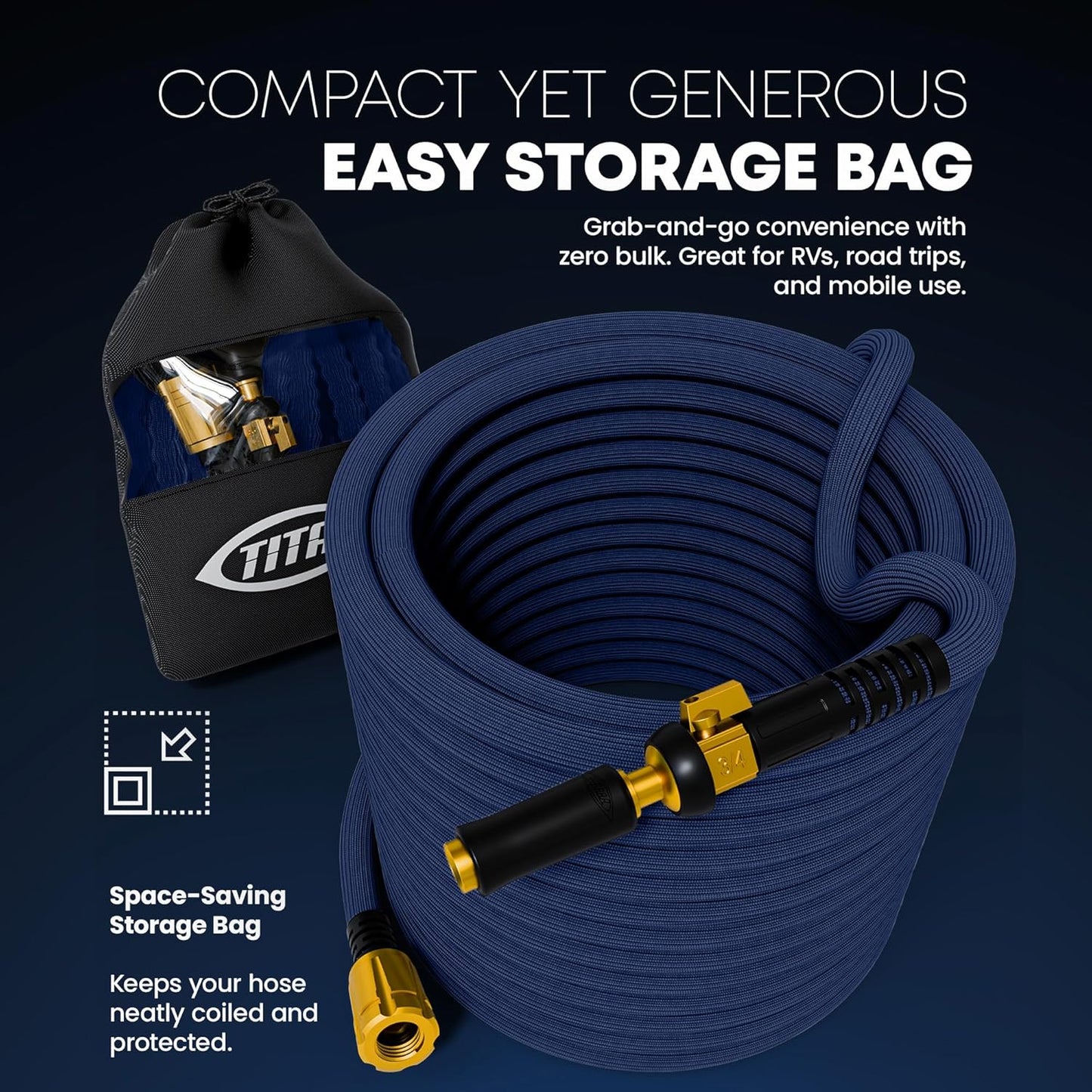 TITAN Flexible Garden Hose 10FT – Ultra Lightweight, Heavy Duty Water Hose with Brass Fittings & Jet Nozzle – Kink-Free, Non-Expanding, Durable Fabric Hose for Yard, Lawn, Car Wash, Outdoor Use