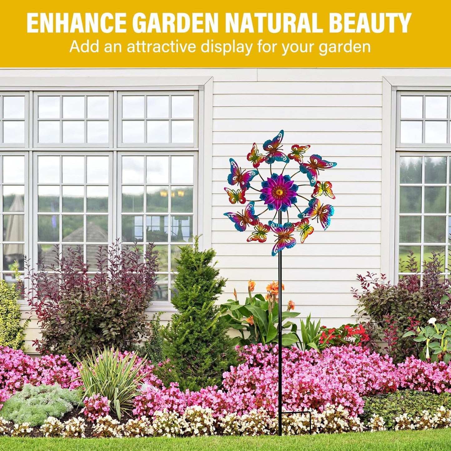45" Butterfly Garden Wind Spinners for Yard, 12pcs Colorful Butterflies Kinetic Outdoor Decor, Wind Sculpture Yard Art Decorations for Patio, Lawn