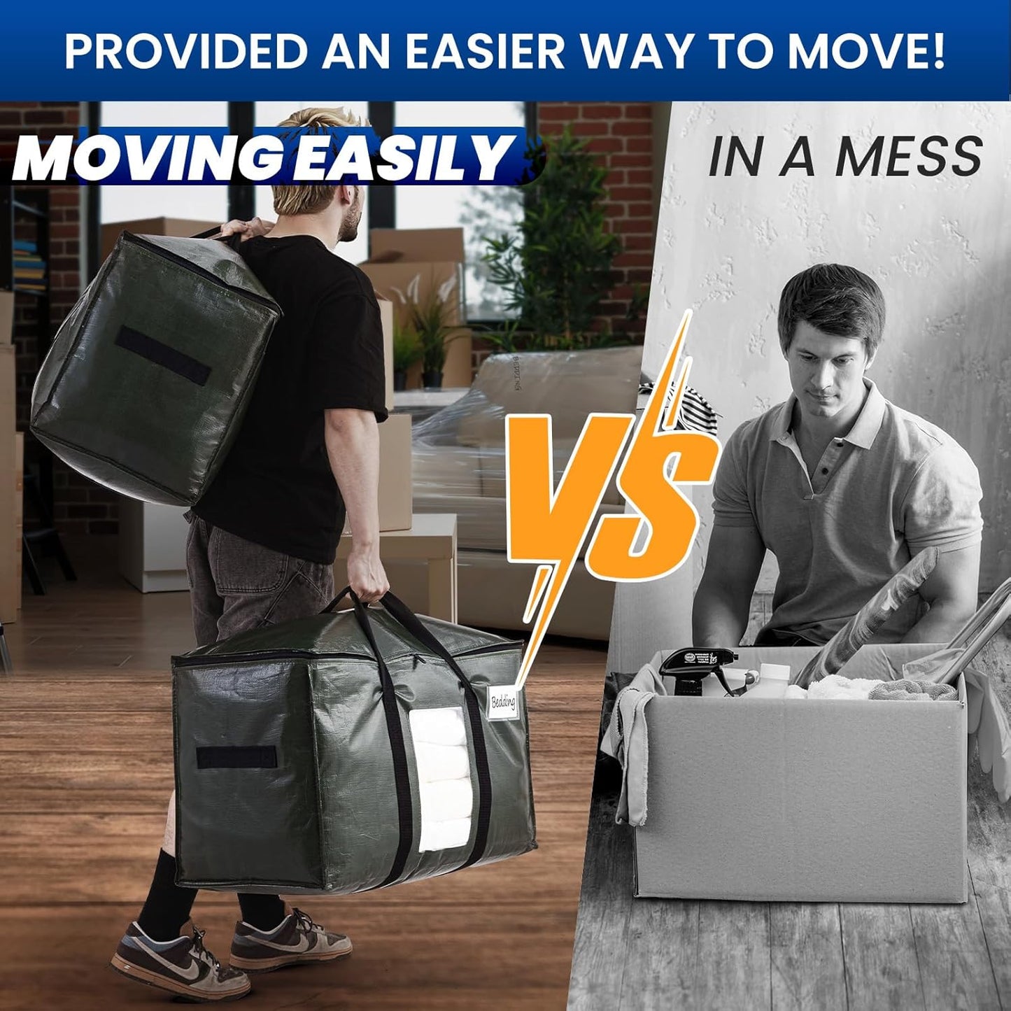 TAILI 8 Pack Green Extra Large Storage Bags, Heavy Duty Totes with Visible Window, Wrap Around Handles, Perfect for Moving