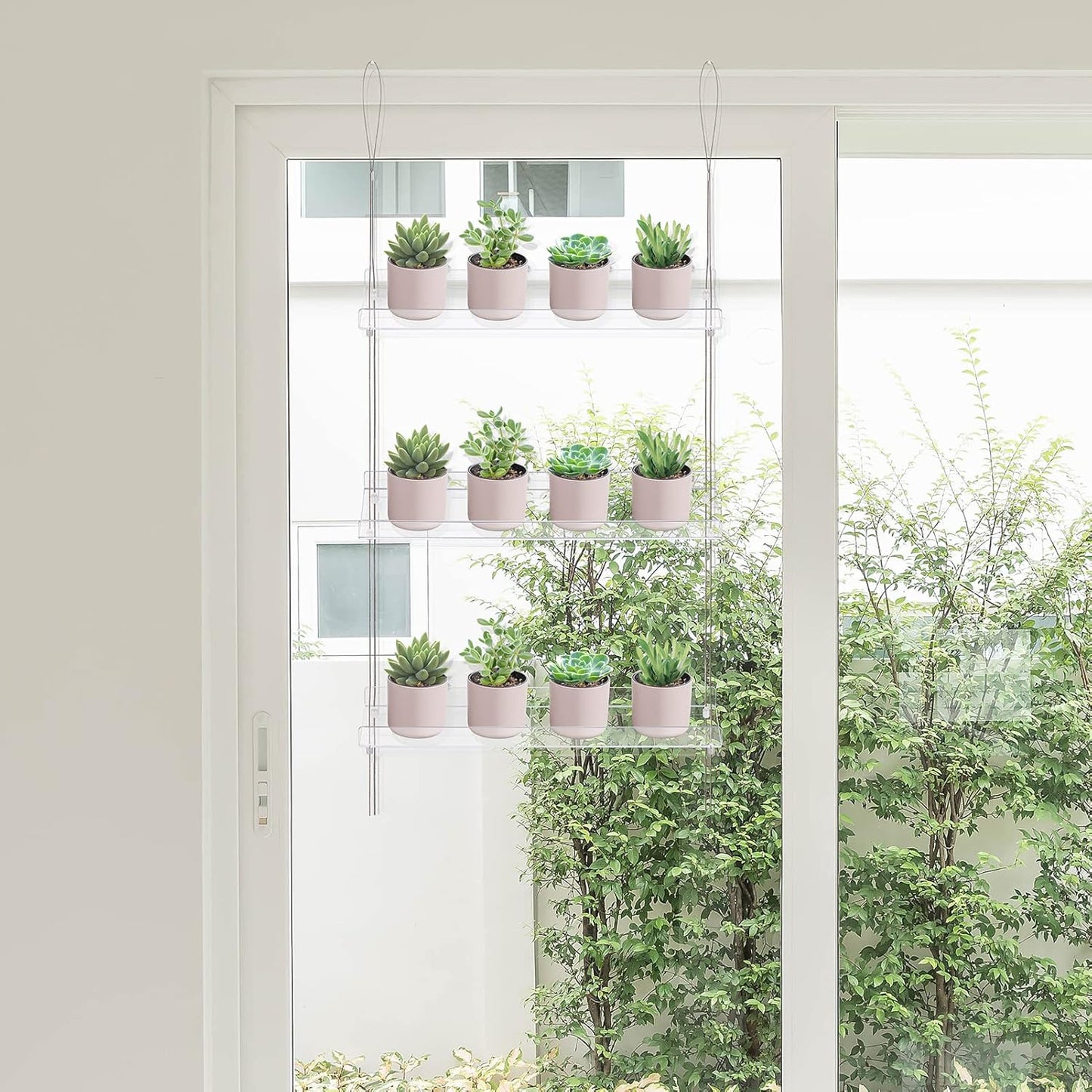Sumerflos 3-Tier Acrylic Window Boxes Plant Shelves for Windows, Acrylic Hanging Window Plant Shelves, Indoor Windows Wall Hanging Plant Stand Flower Display Shelves