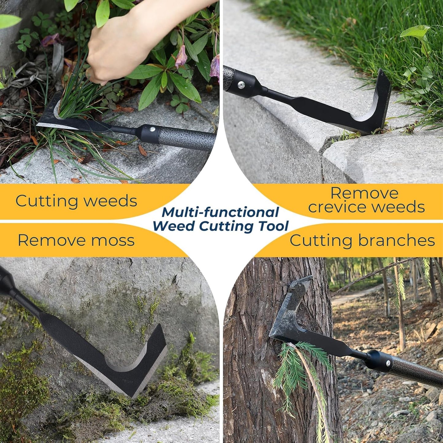Weed Puller Tool | Adjustable Metal Handle (14.5"-43.5") (Upgraded Rustproof) | Multi-Functional Garden Hook for Pavement Gaps, Moss, Bushes | Commercial-Grade Yard Maintenance Equipment