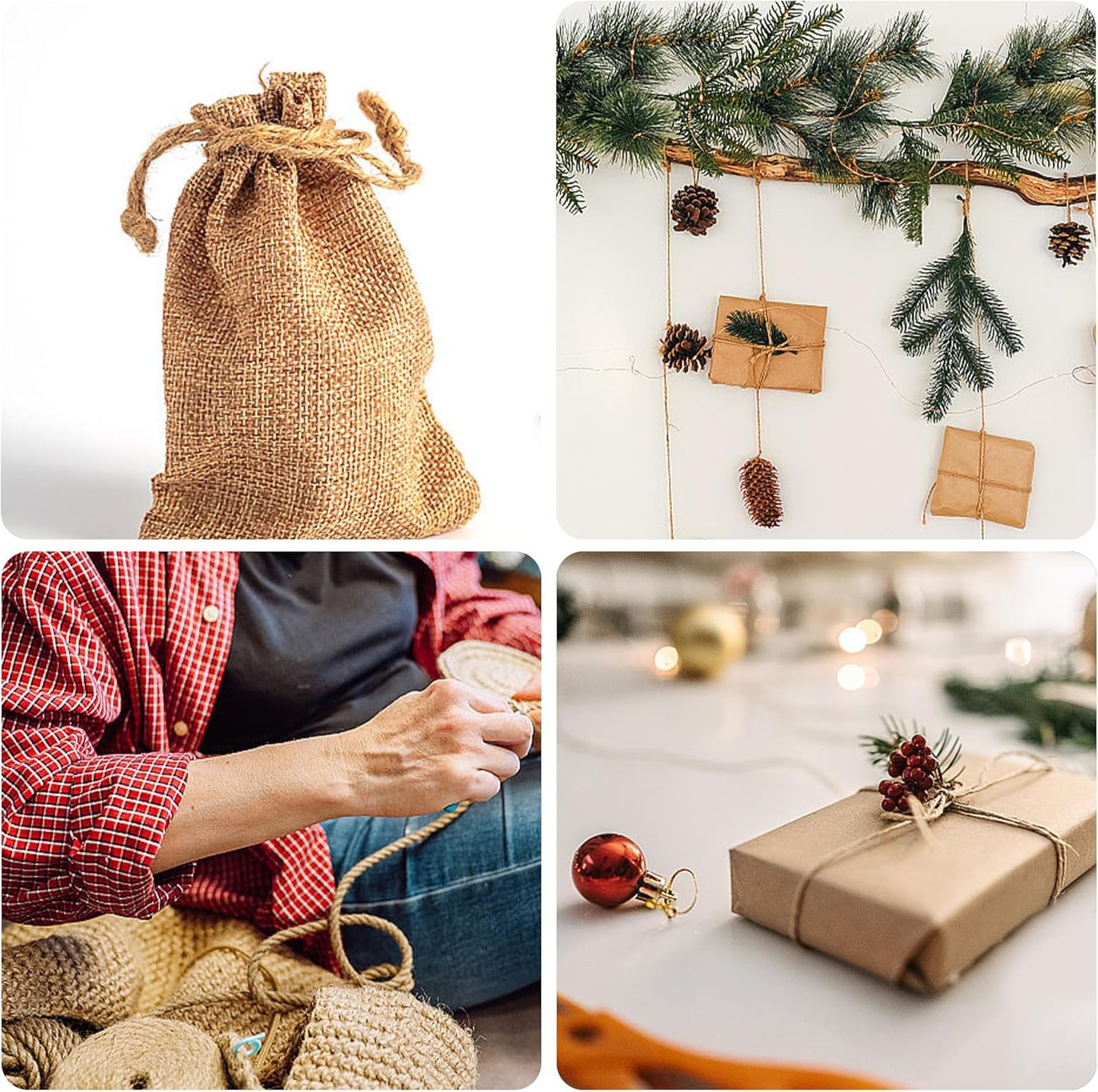 Natural Jute Twine 328ft 4mm,3Ply Twisted Thick Twine Rope Strong Jute String Roll for Crafts Gift Wrapping Gardening Home Decor Bundling Cat Scratching Post