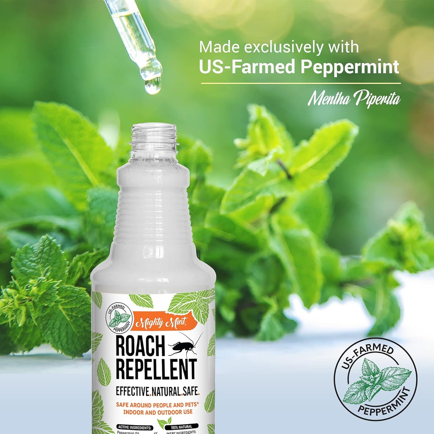 Mighty Mint Peppermint Oil Roach Repellent Spray – Natural Cockroach Killer for Indoor & Outdoor Use – Plant-Based Insect & Pest Control – 16 oz