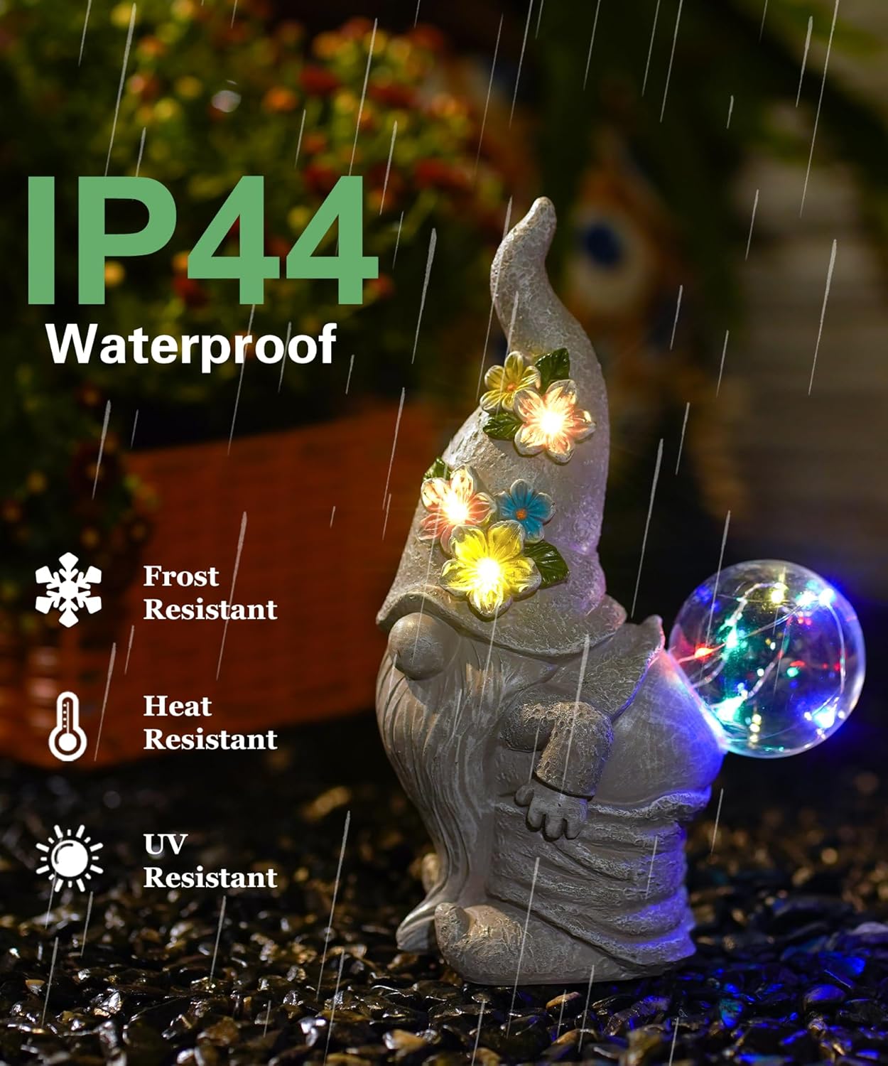 Funny Garden Gnome Statue with Lights, Outdoor Sculpture Decor for Home Yard Lawn Porch Balcony Patio,Gardening Gifts for Women Mom Grandma