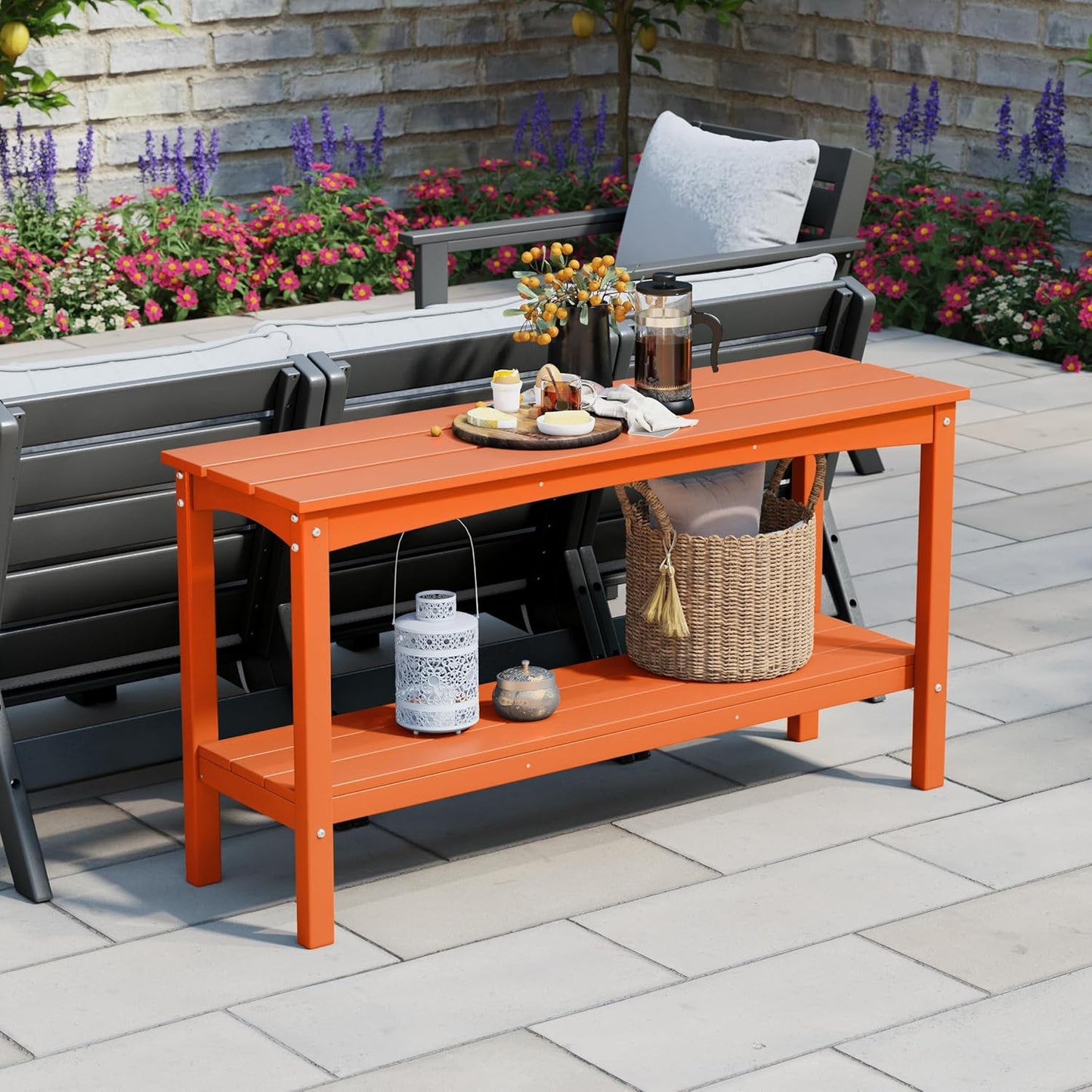 WestinTrends Malibu 55" Outdoor Patio HDPE Adirondack 2-Tier Shelf Console Table, Orange