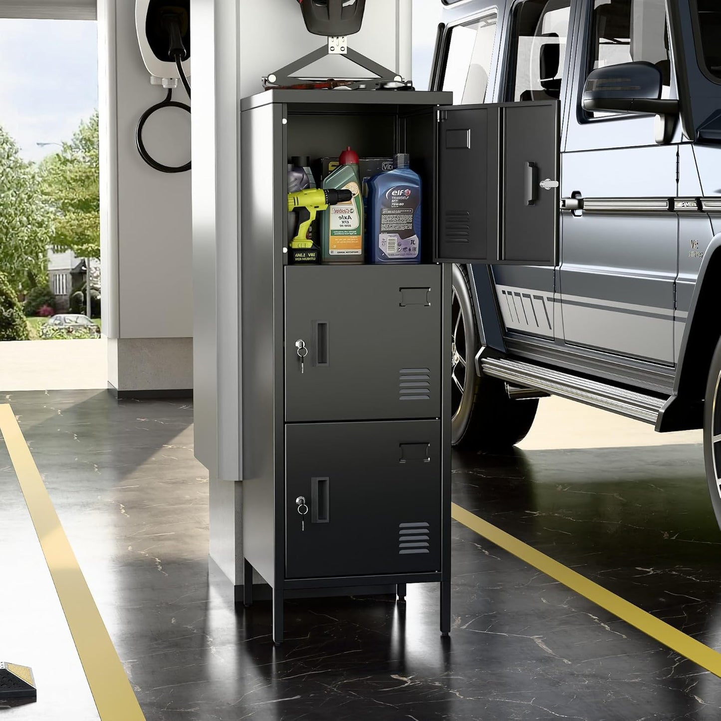 47.3" H*15.8" W*15.8" D Metal Storage Locker for Employees,3 Doors Employee Lockers with Adjustable Feet,Steel Home Office Storage Cabinet for School Gym Home Office, Assembly Required,Black