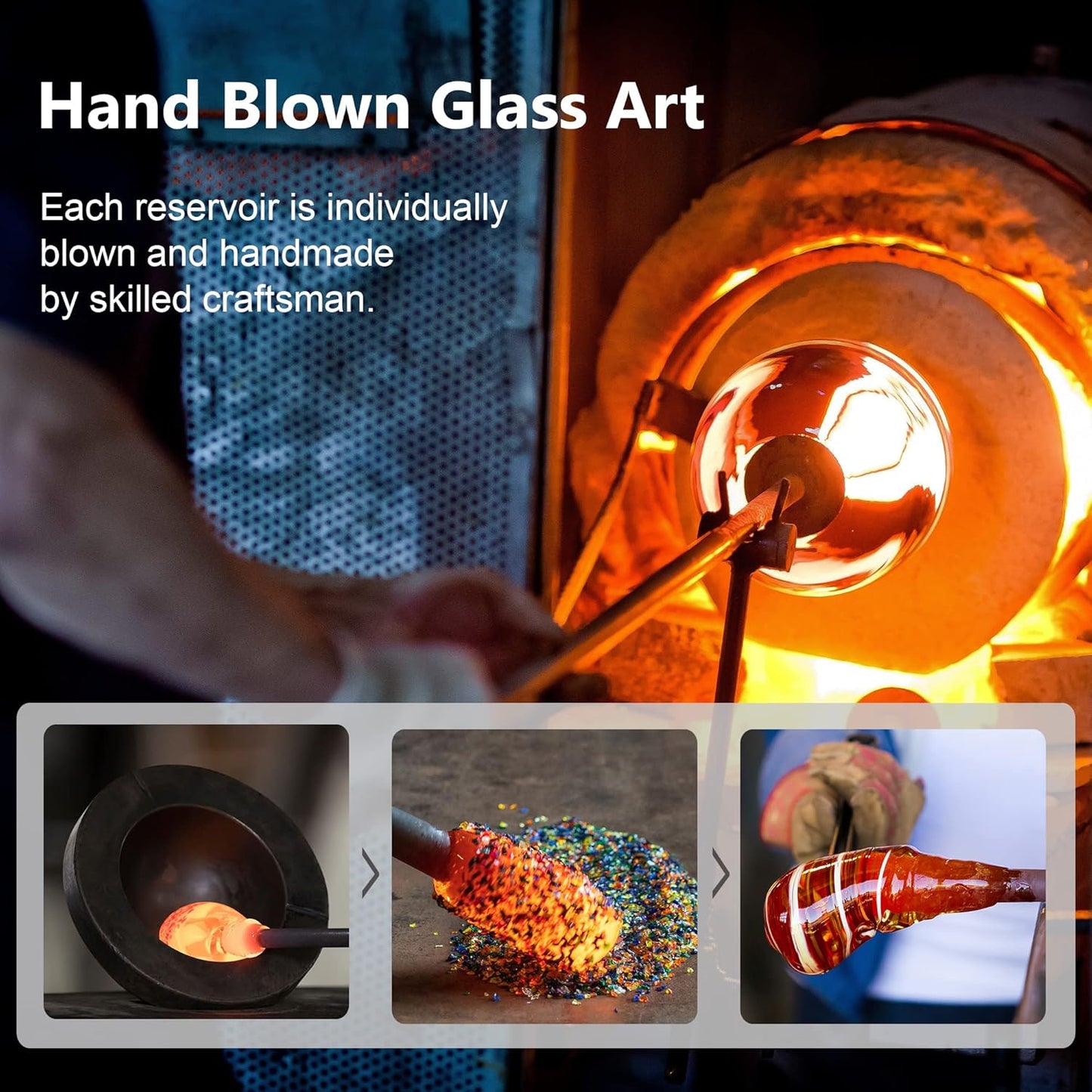 LUJII Hand Blown Glass Hummingbird Feeder for Outdoors Hanging with Ant Guard, 36 fl.oz, Leak Proof & Rustproof, Metal Base with 5 Feeding Ports & 5 Perches, Unique Garden & Backyard Decor (Purple)