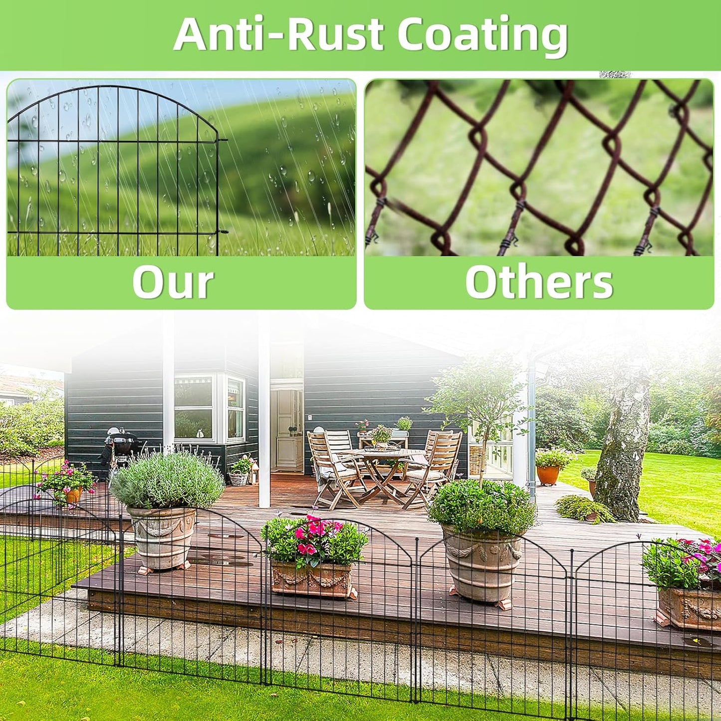 Decorative Garden Fence 24in (H) x20ft (L), 10 Pack No Dig Fence Animal Barrier for Dog, Arched Flower Bed Edging, Wire Border Panel Fencing for Yard Patio Outdoor Decor
