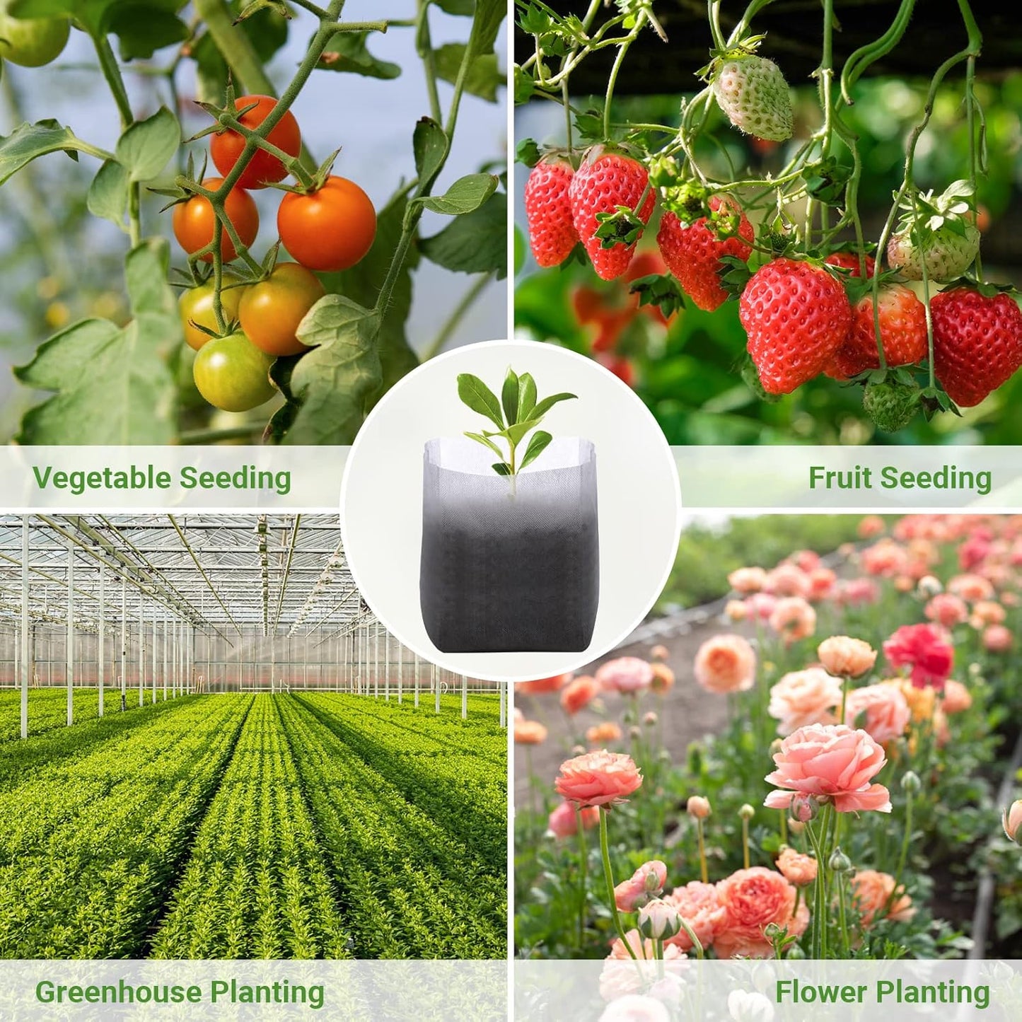 GREANER 100PCS Biodegradable Seedling Bags, 9.8x11 inches Thickened Non-Woven Plant Nursery Bags, Transplant Pots Grow Pouch for Vegetables, Flowers, Fruits, Trees, Home Garden Supply