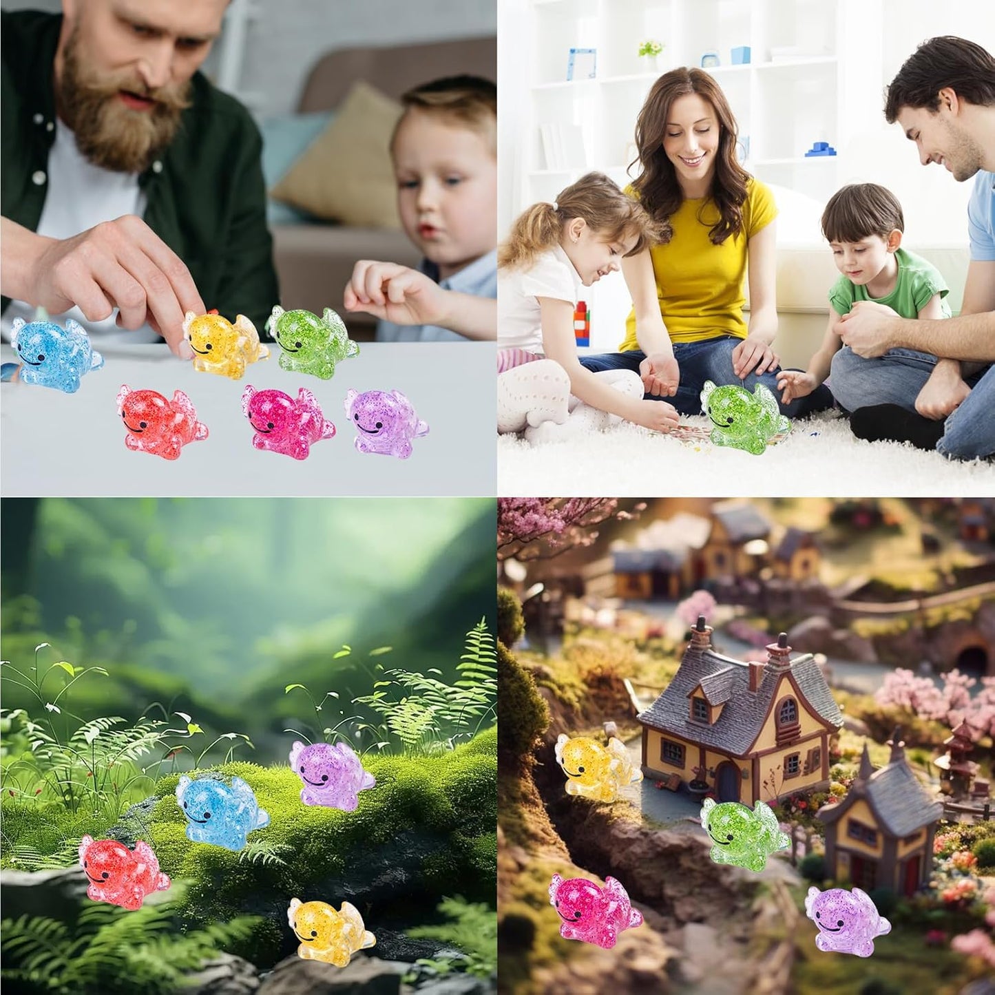 Mini Resin Glitter Axolotl 60 Pcs Variety Tiny Animals Figures Miniature Little Small Salamander Figurines Bulk for Micro Fairy Garden Landscape Accessories Hide Crafts Decor