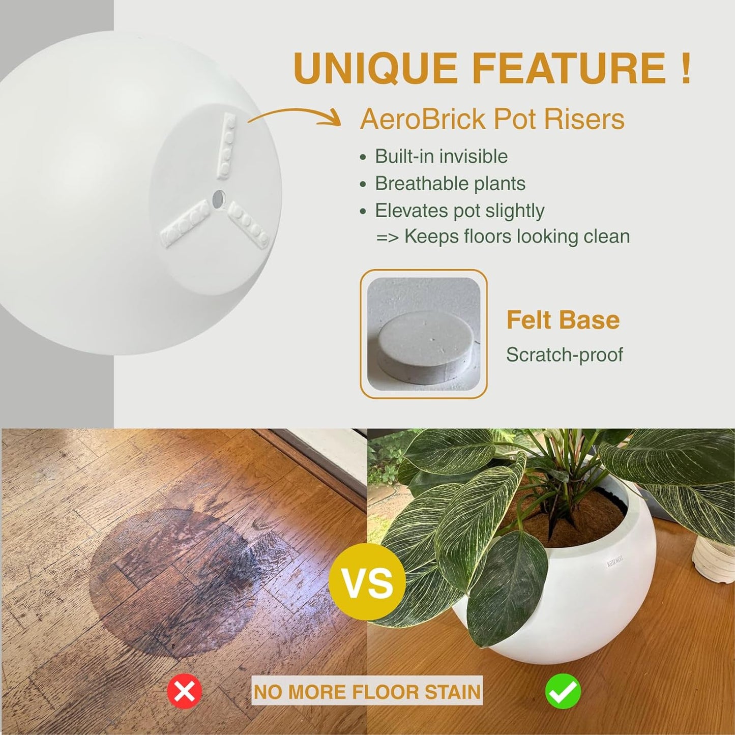 Globo Large Fiberstone Plant Pot, Large Planters for Indoor Plants, Outdoor Planters for Porch (Light French Gray, 12" D x 9.7" H)