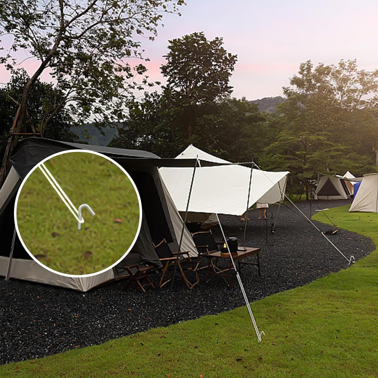 AAGUT 8 Pack Metal Camping Tent Stakes 9 Inch Yard Stakes for Inflatables Heavy Duty Tent Pegs Steel Hooked Ground Stakes for Outdoor Christmas Decorations, Garden Edging Tarp Stakes for Ground