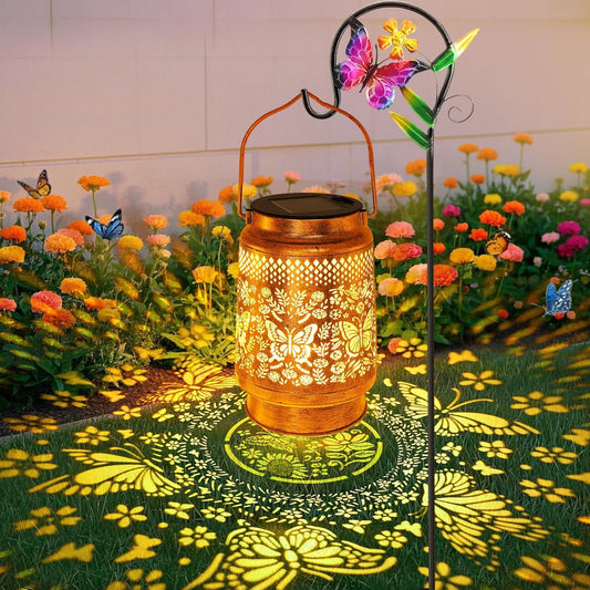 Solar Lanterns Outdoor Butterfly Garden Decor, Birthday Gifts for Women Mom Grandma Waterproof Metal Hanging Solar Lights LED Decoration with Shepherd Hook Outside for Garden Yard Porch Lawn Patio