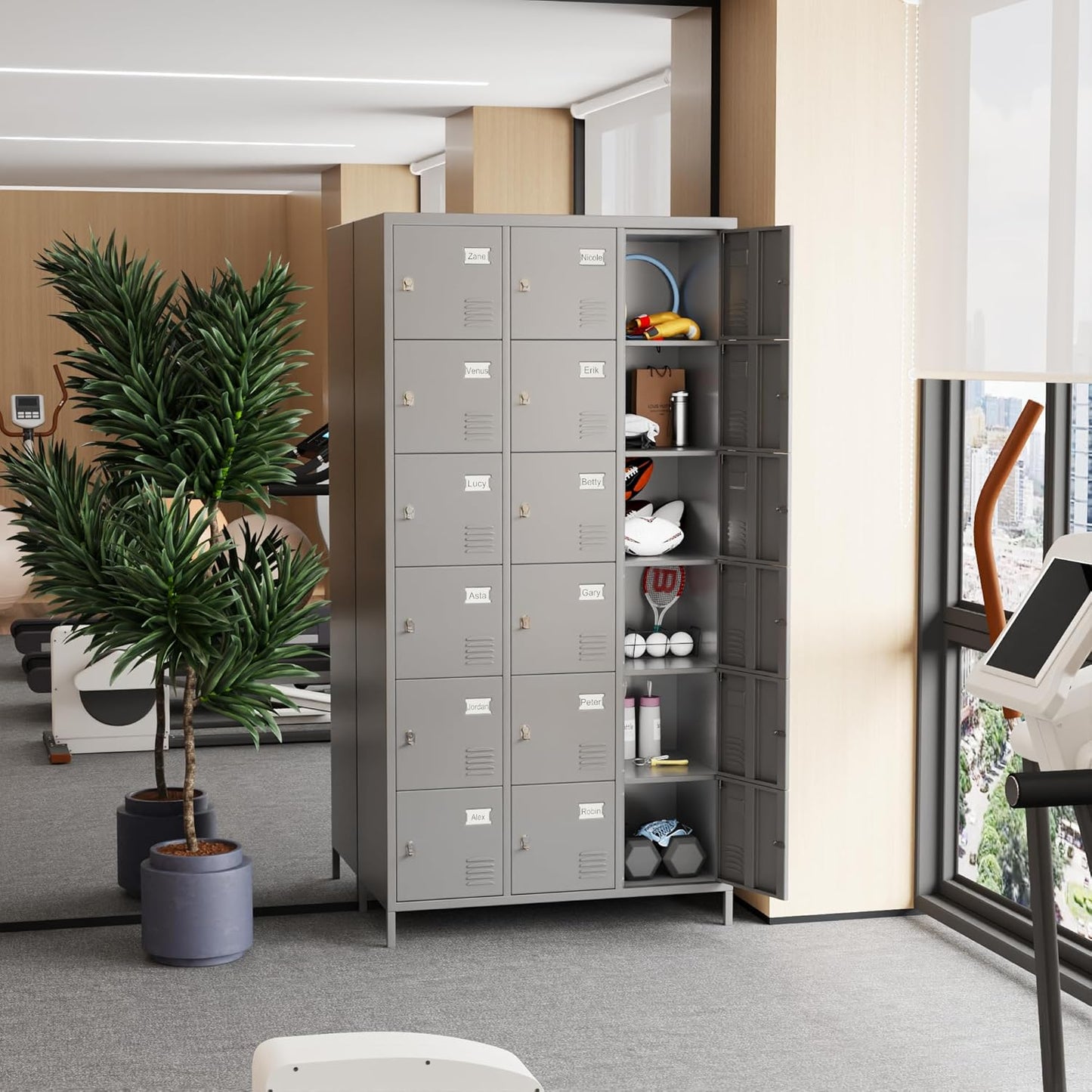 METAN Metal Locker for School Office Gym Bedroom, 18 Doors Steel Storage Locker Cabinet for Employees, Industrial Storage Locker, Assembly Required (18 Door-Grey)